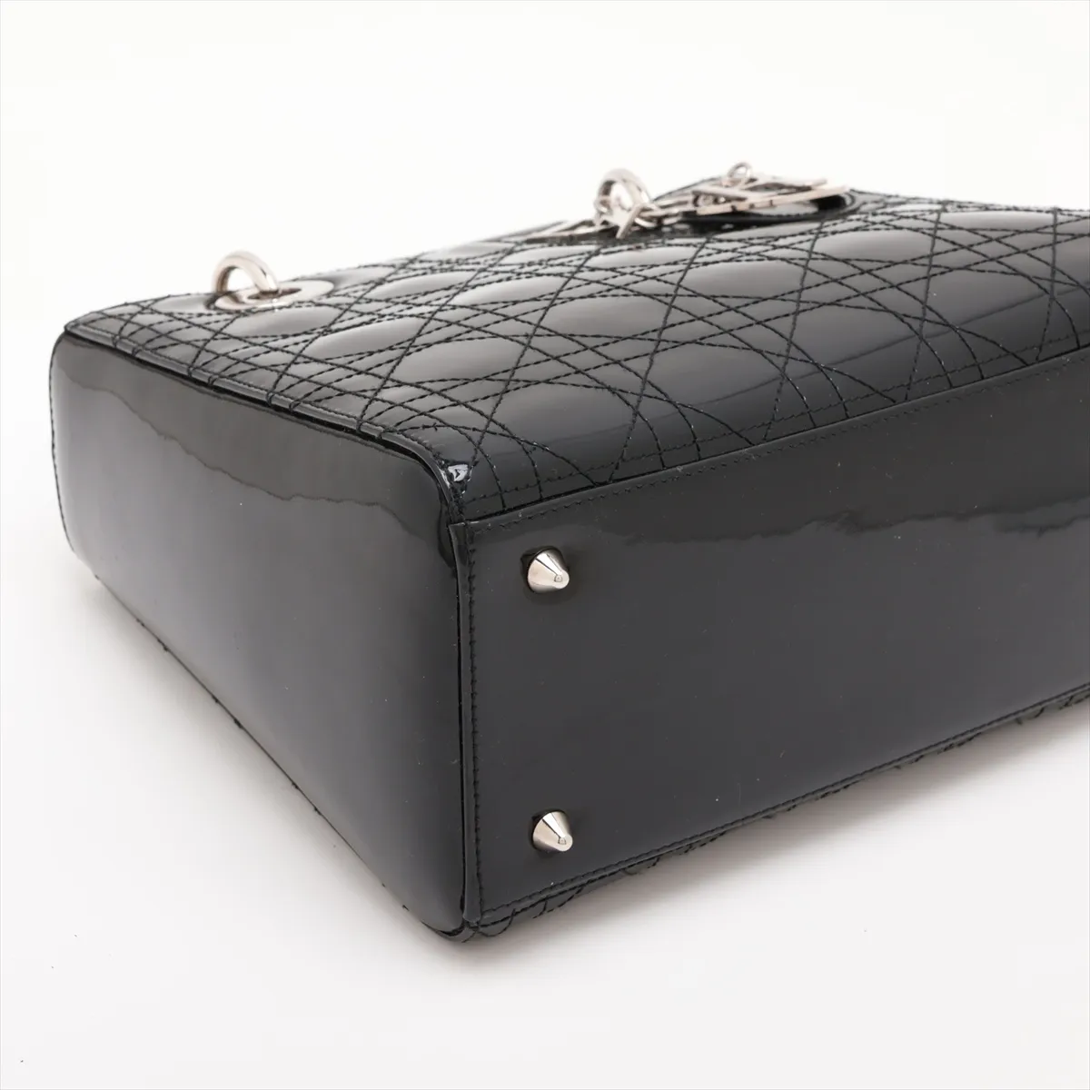 Lady Dior Cannage Patent Leather 2-Way Handbag, Black — view 4