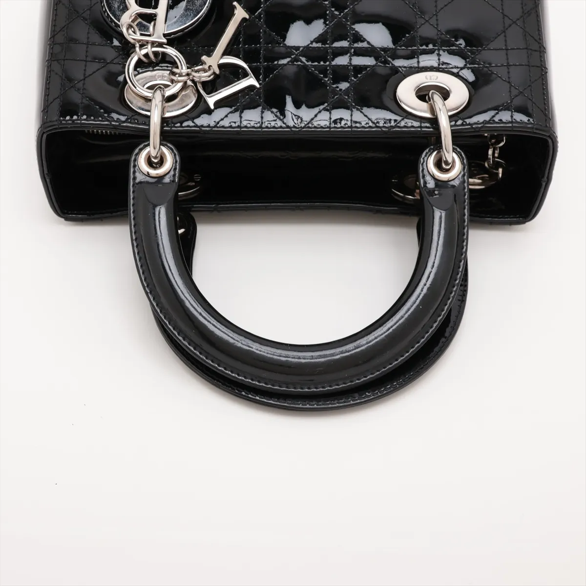 Lady Dior Cannage Patent Leather 2-Way Handbag, Black — view 5