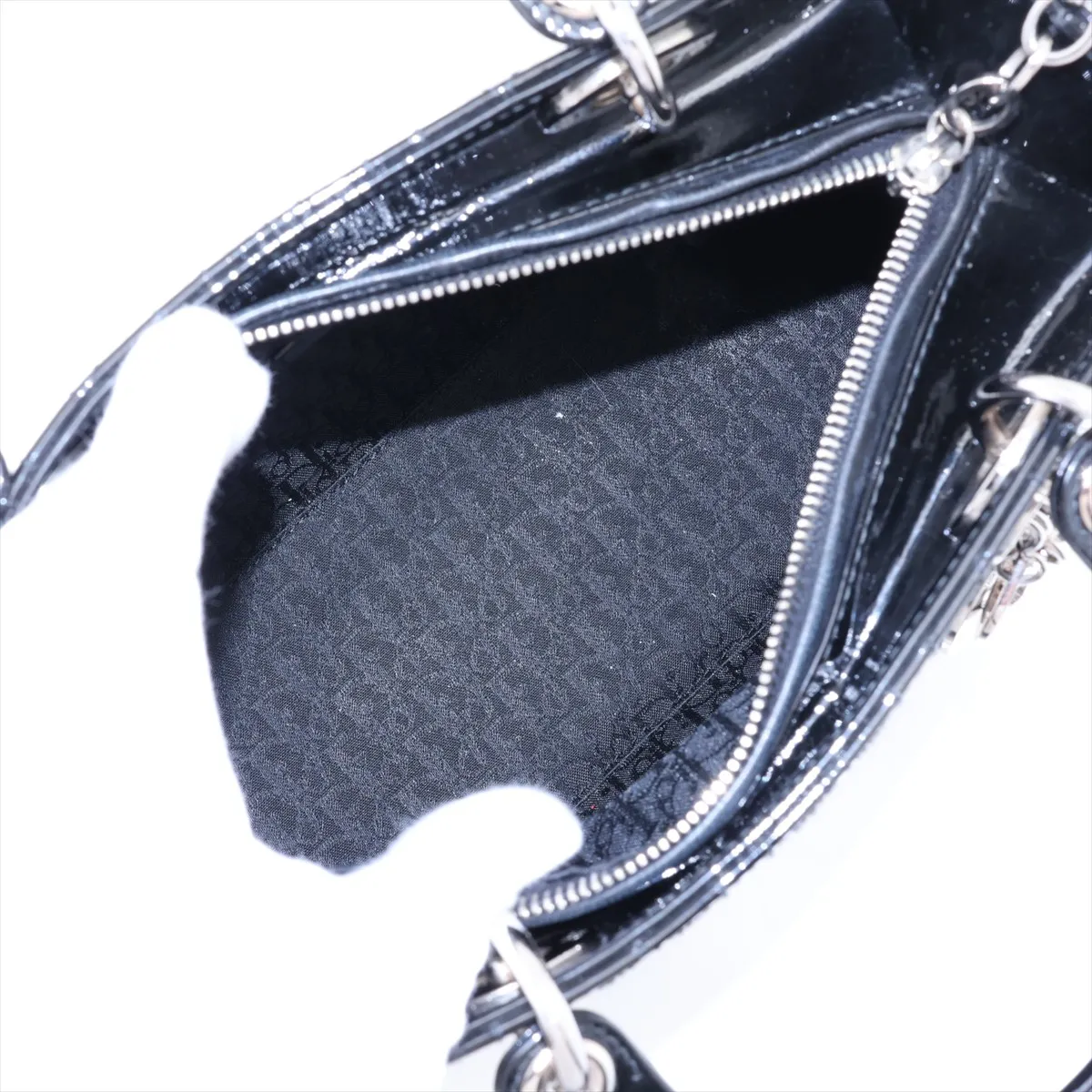 Lady Dior Cannage Patent Leather 2-Way Handbag, Black — view 8