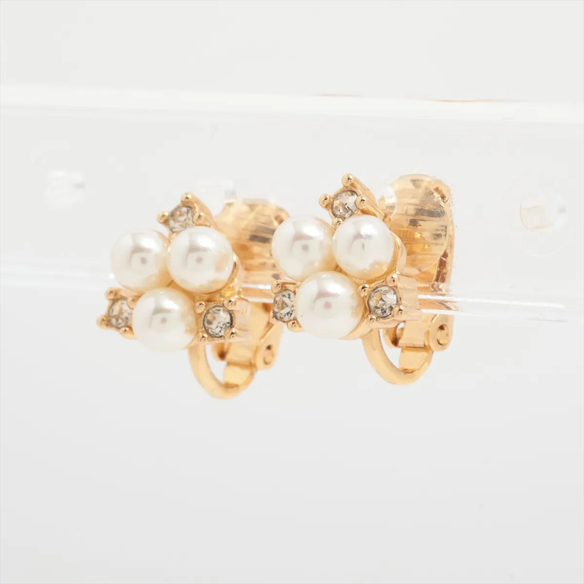 earrings (for both ears), gold-plated with rhinestones and faux pearls. There are — view 3