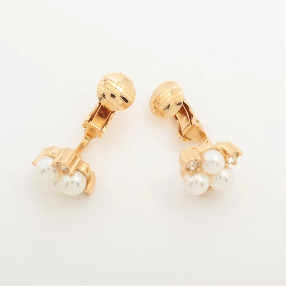earrings (for both ears), gold-plated with rhinestones and faux pearls. There are — view 4