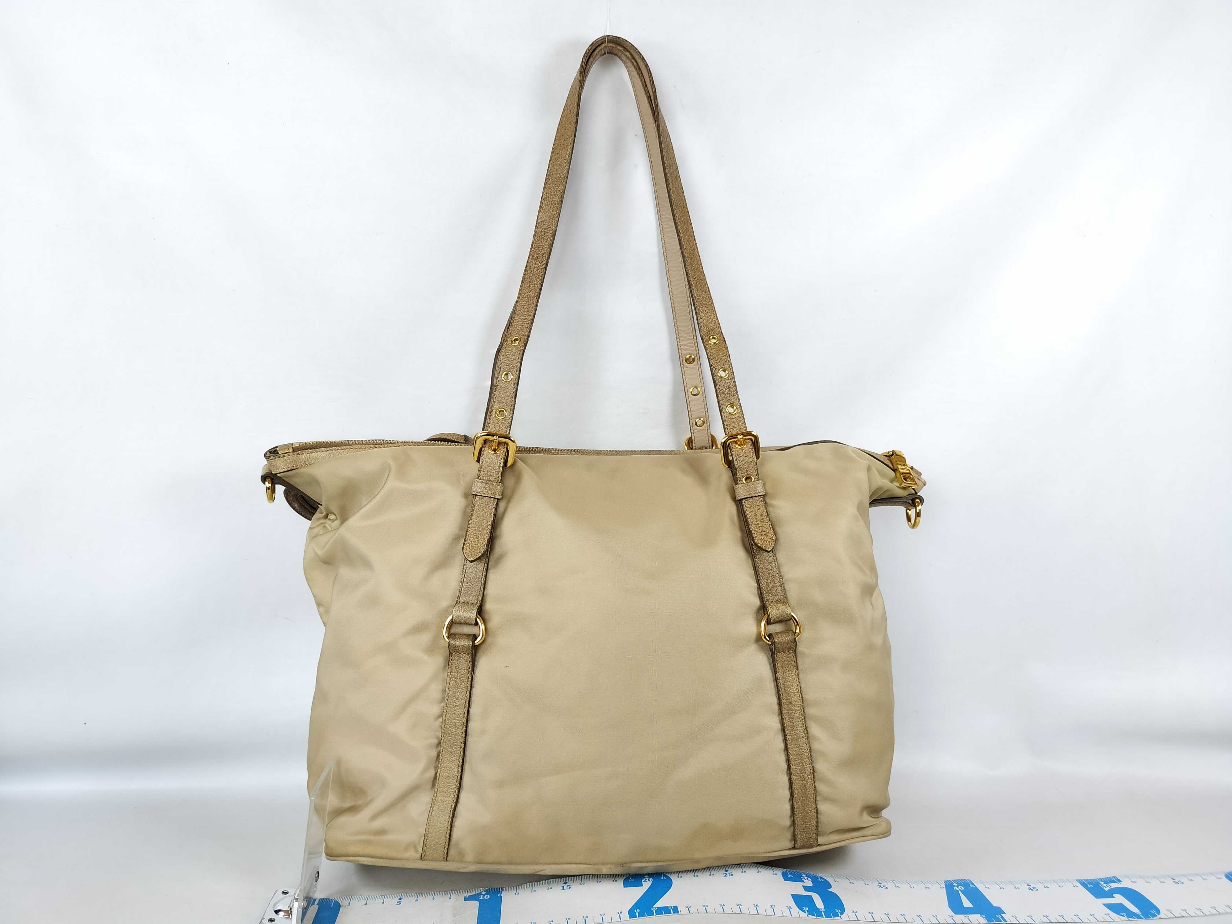 BR4253 Nylon x Leather 2-Way Tote Bag, Albino Beige, with Shoulder Strap, Guarantee Card, and Name Tag. — view 2