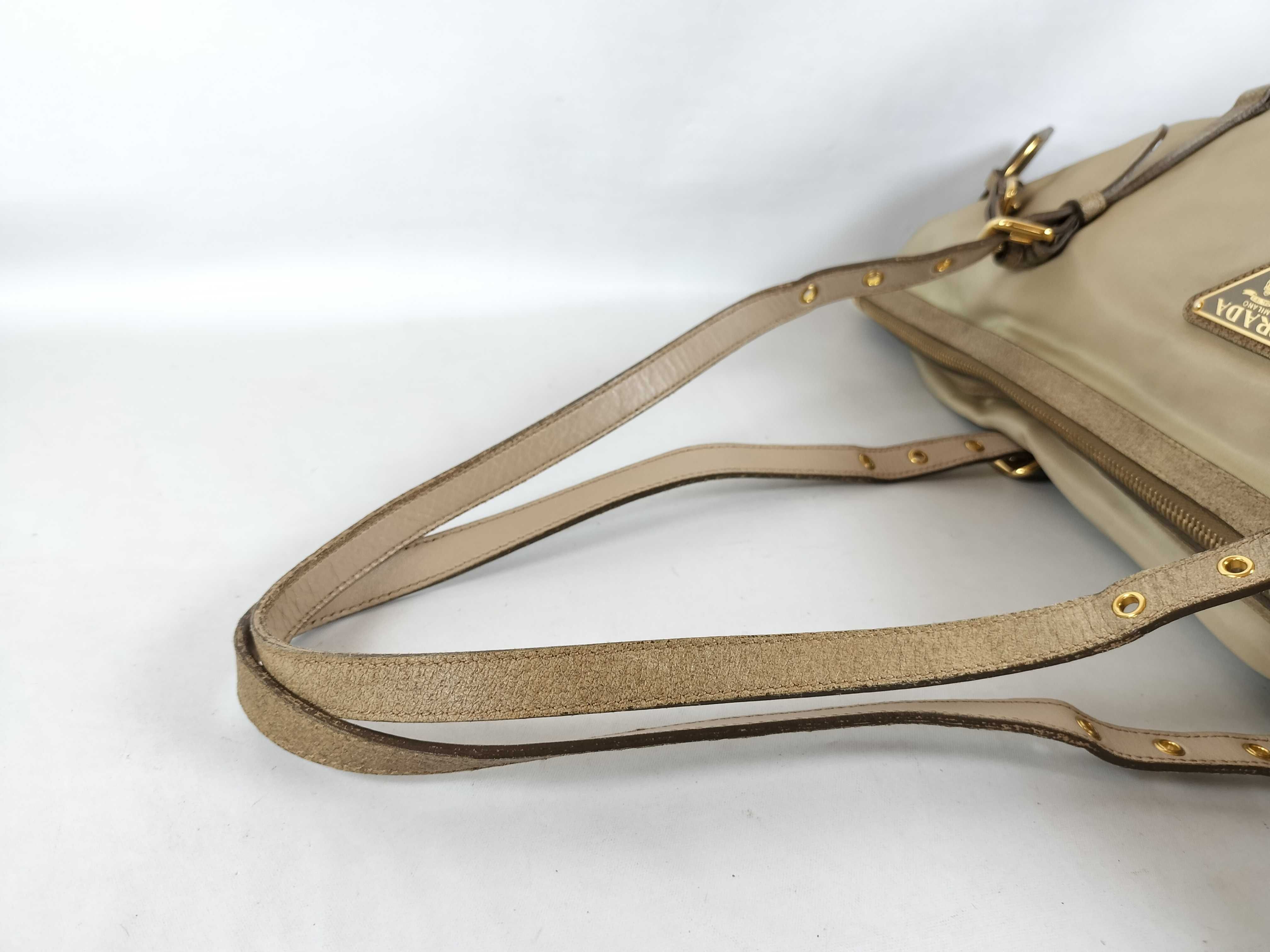 BR4253 Nylon x Leather 2-Way Tote Bag, Albino Beige, with Shoulder Strap, Guarantee Card, and Name Tag. — view 3