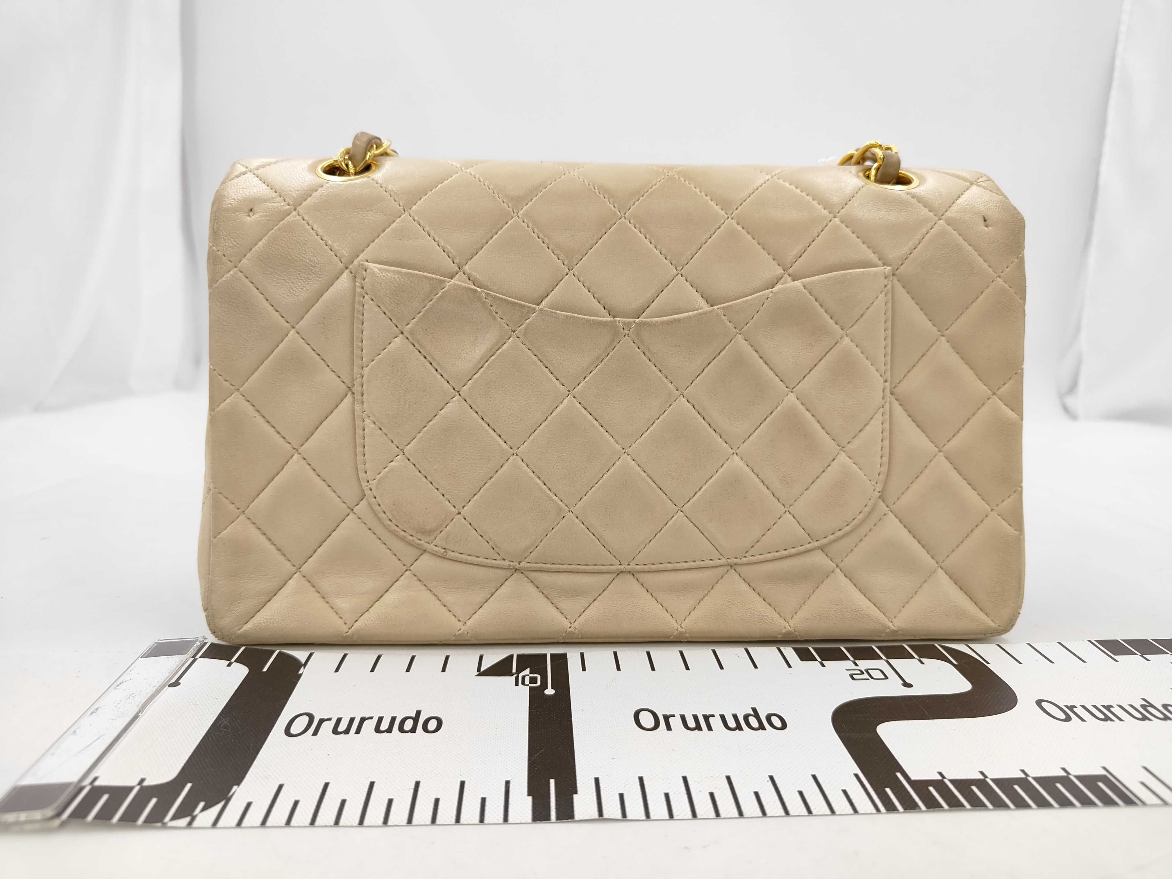 Lambskin Matelassé Double Flap Shoulder Bag, Beige, 25cm (Note: Sticker peeled off/No guarantee card) — view 2