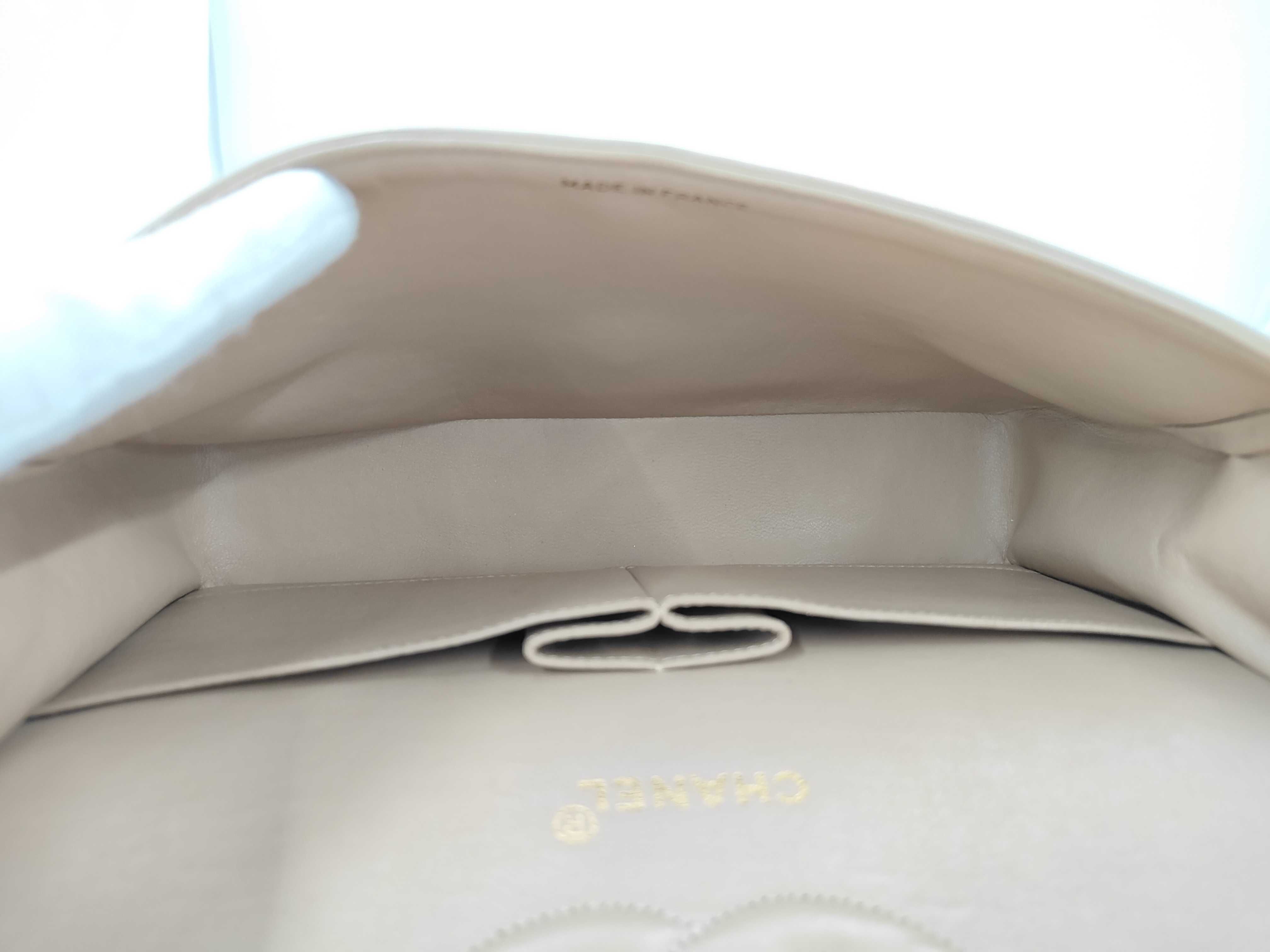 Lambskin Matelassé Double Flap Shoulder Bag, Beige, 25cm (Note: Sticker peeled off/No guarantee card) — view 11