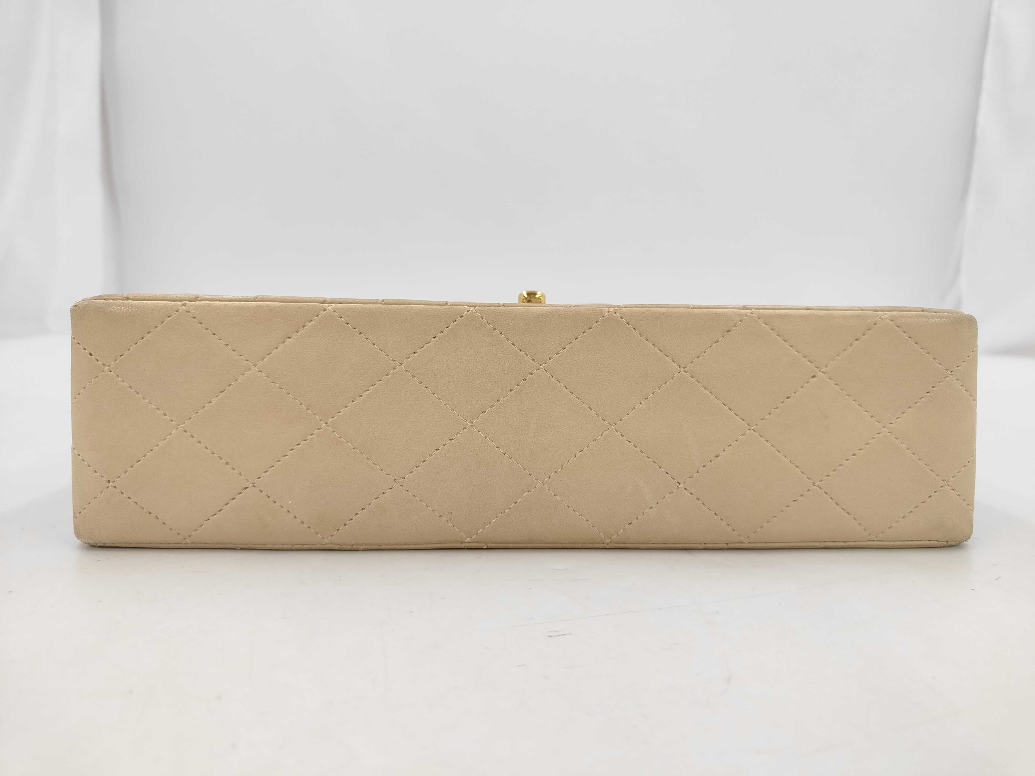 Lambskin Matelassé Double Flap Shoulder Bag, Beige, 25cm (Note: Sticker peeled off/No guarantee card) — view 3