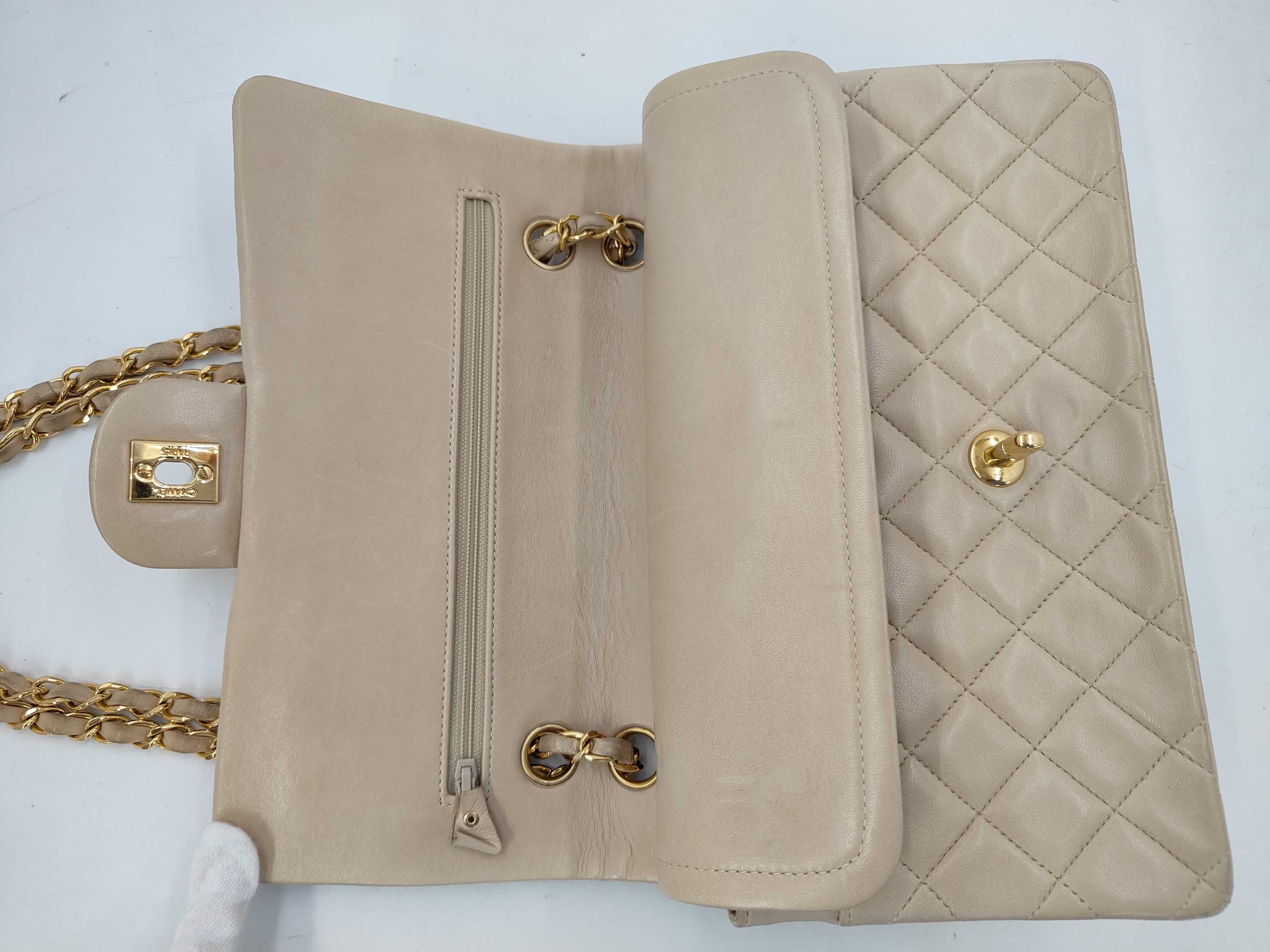 Lambskin Matelassé Double Flap Shoulder Bag, Beige, 25cm (Note: Sticker peeled off/No guarantee card) — view 8