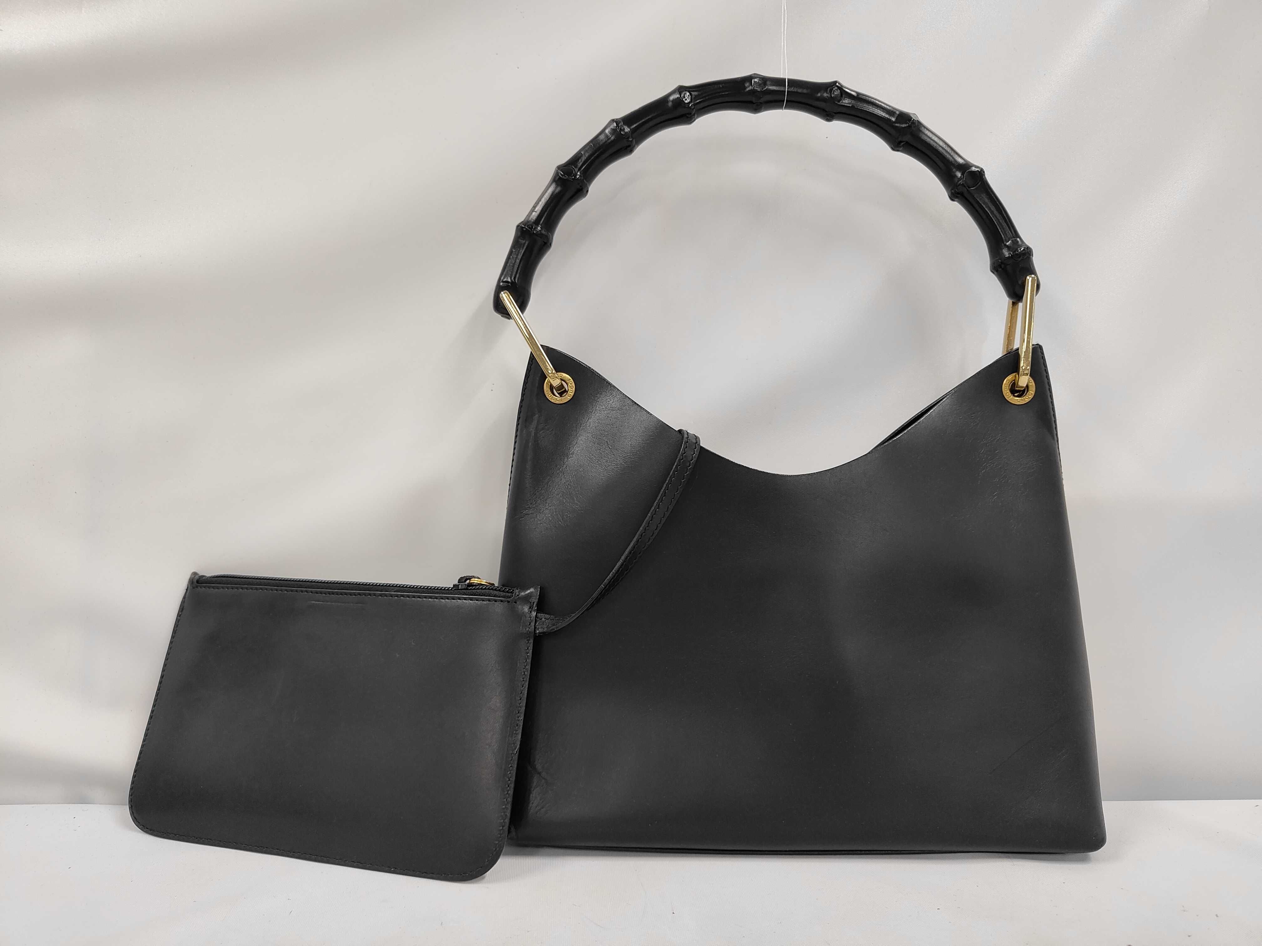 Bamboo Leather Handbag, Black Shoulder Bag