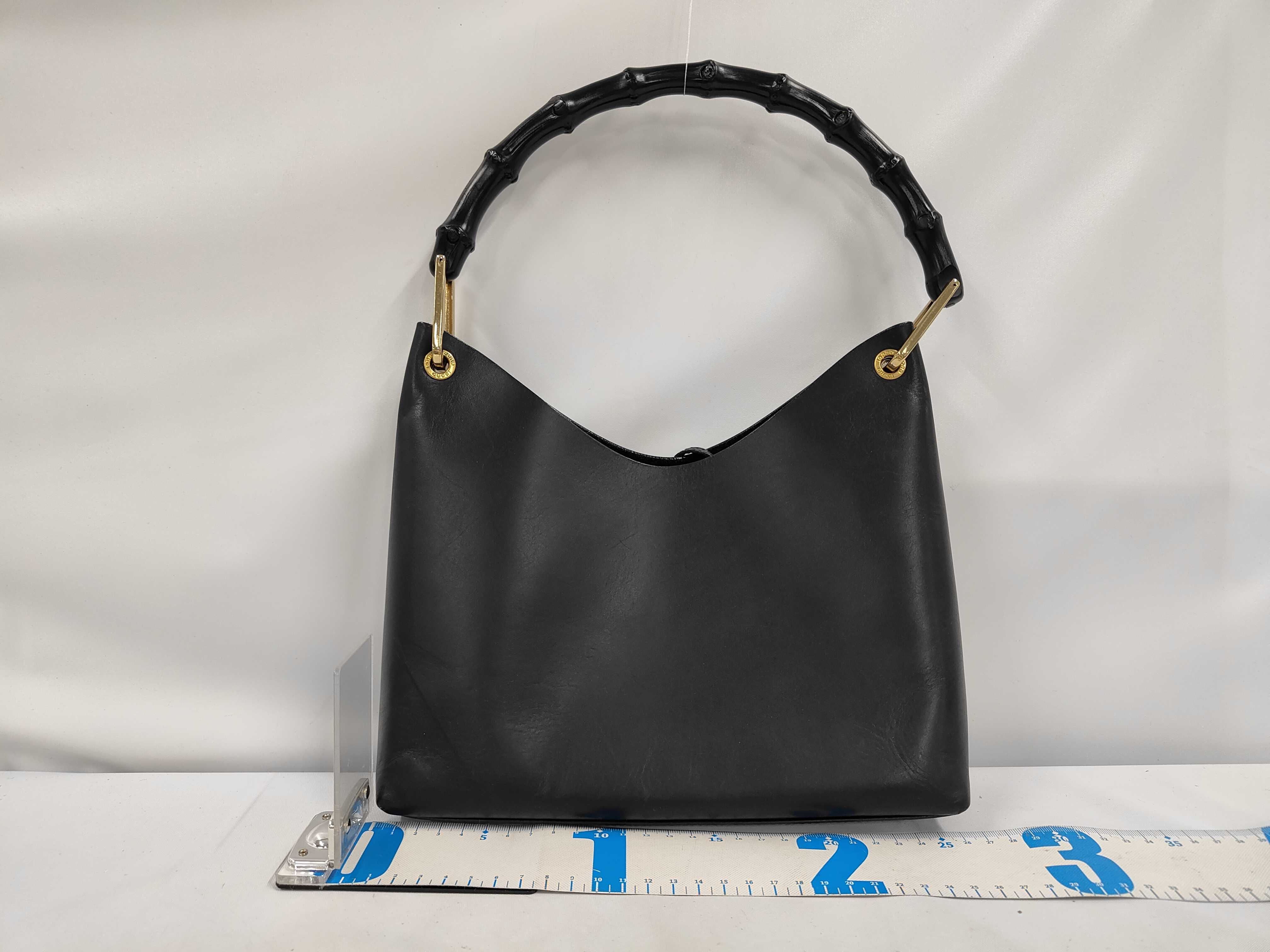 Bamboo Leather Handbag, Black Shoulder Bag — view 2