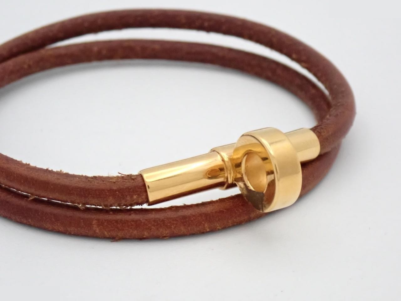 Bracelet, Double Kelly Bracelet, Choker, Leather, Gold — view 3