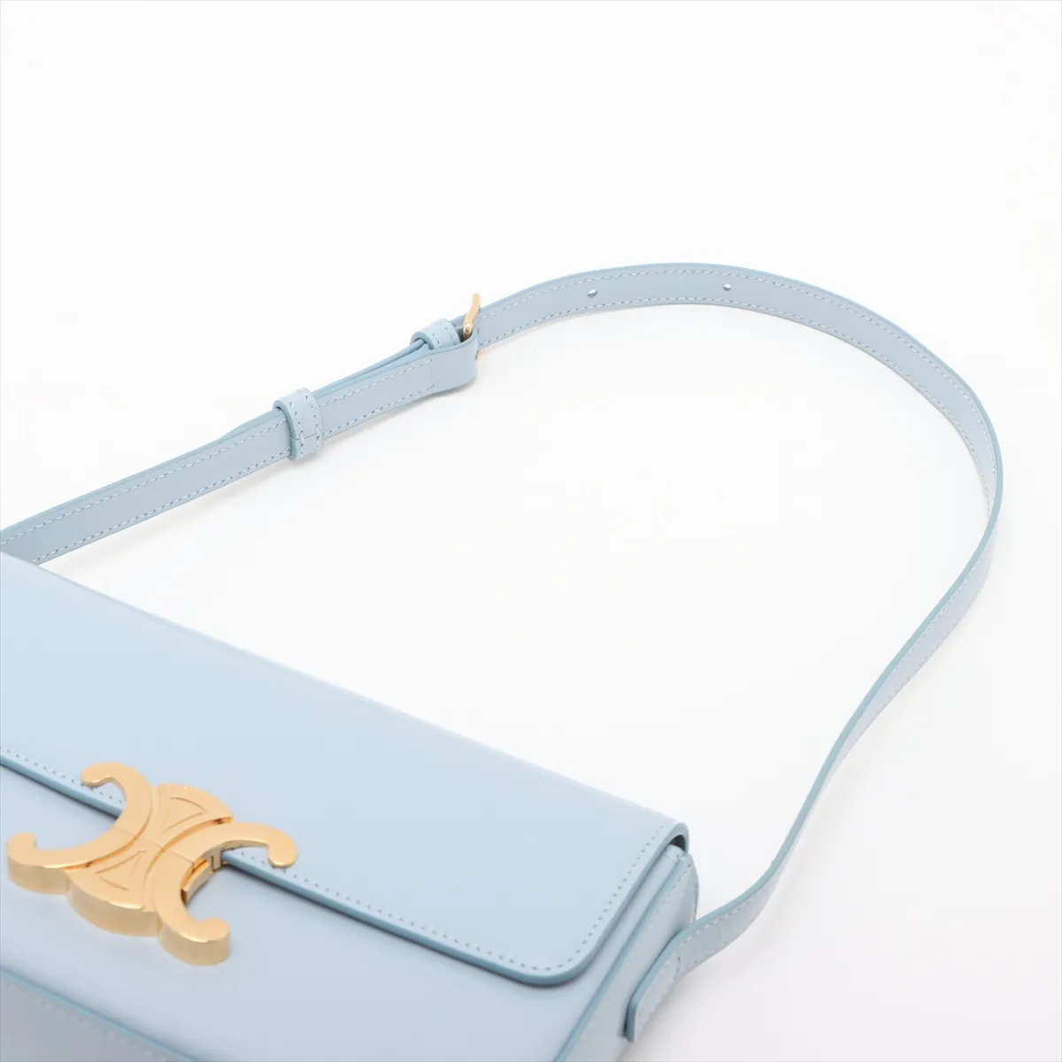 Triomphe Claude Leather Handbag, Light Blue — view 5