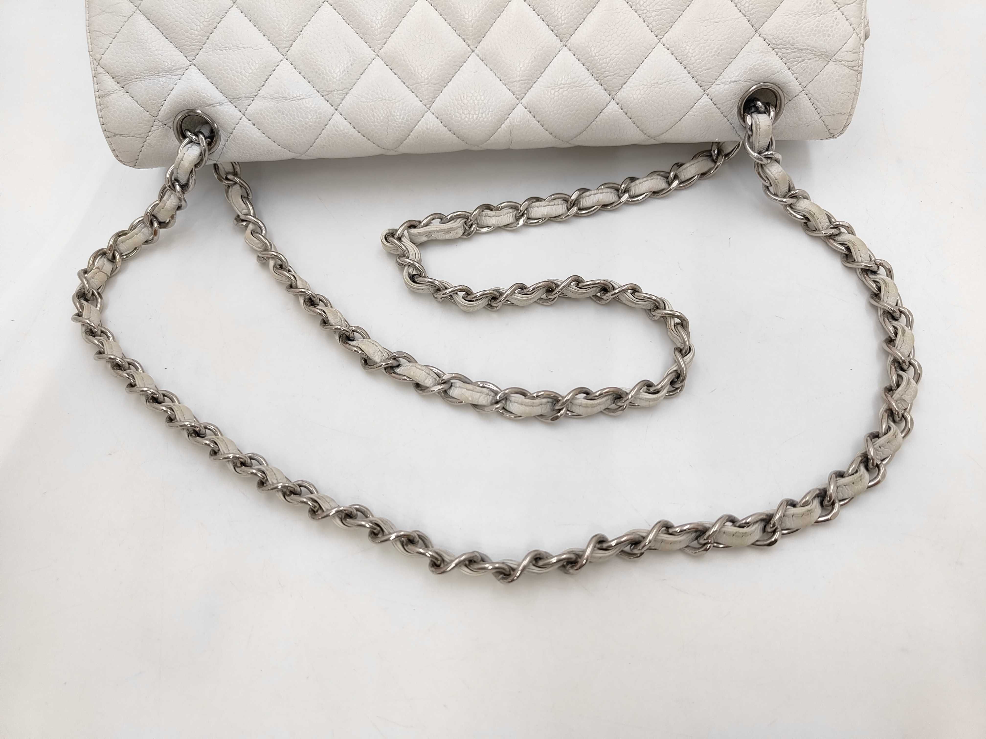 Matelassé Grained Calfskin White Silver Shoulder Bag — view 5