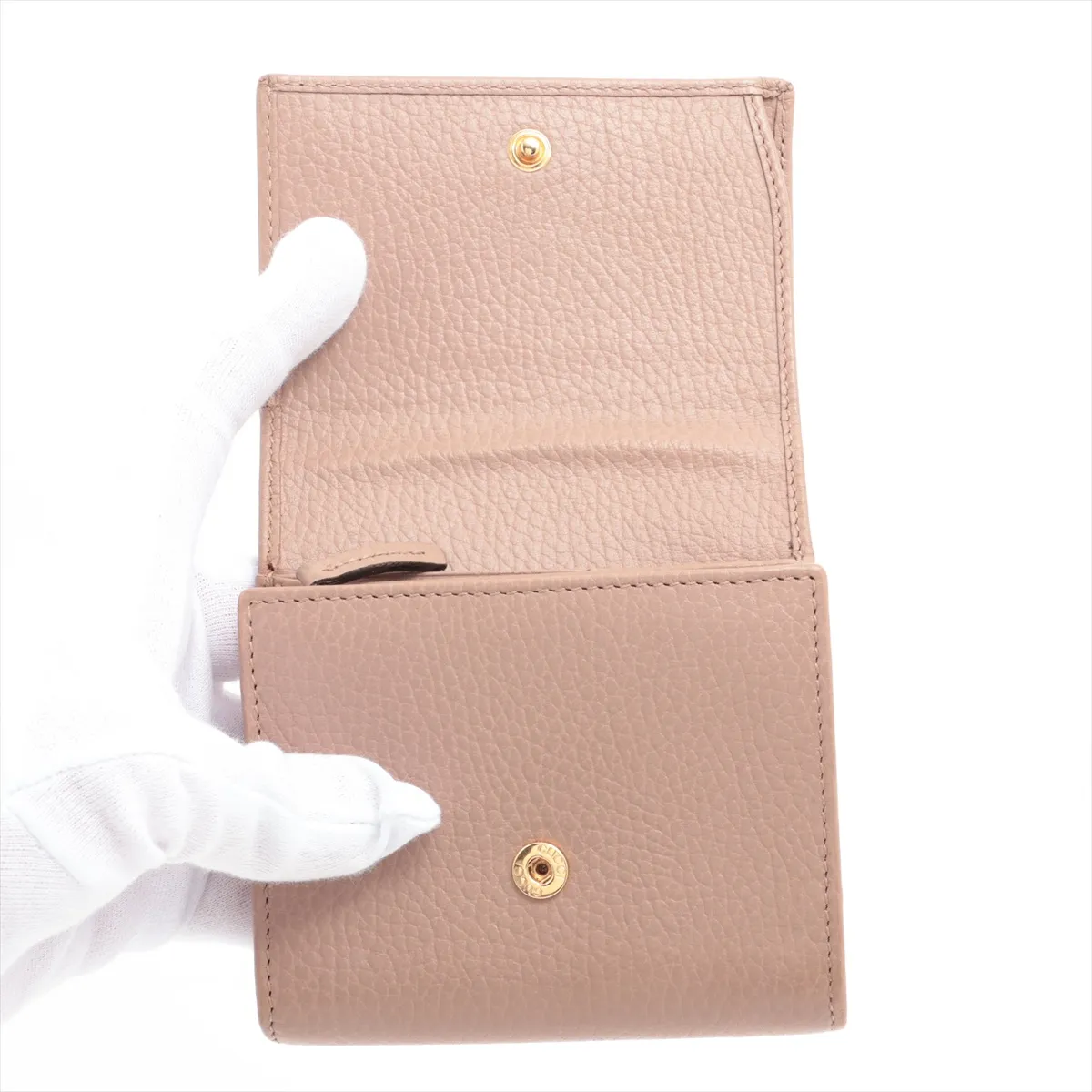 Double G Bicolor Medium Wallet 598587 Leather Compact Wallet Beige — view 3