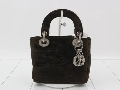 Cannage Lady Dior Mini Cannage Velour Khaki
