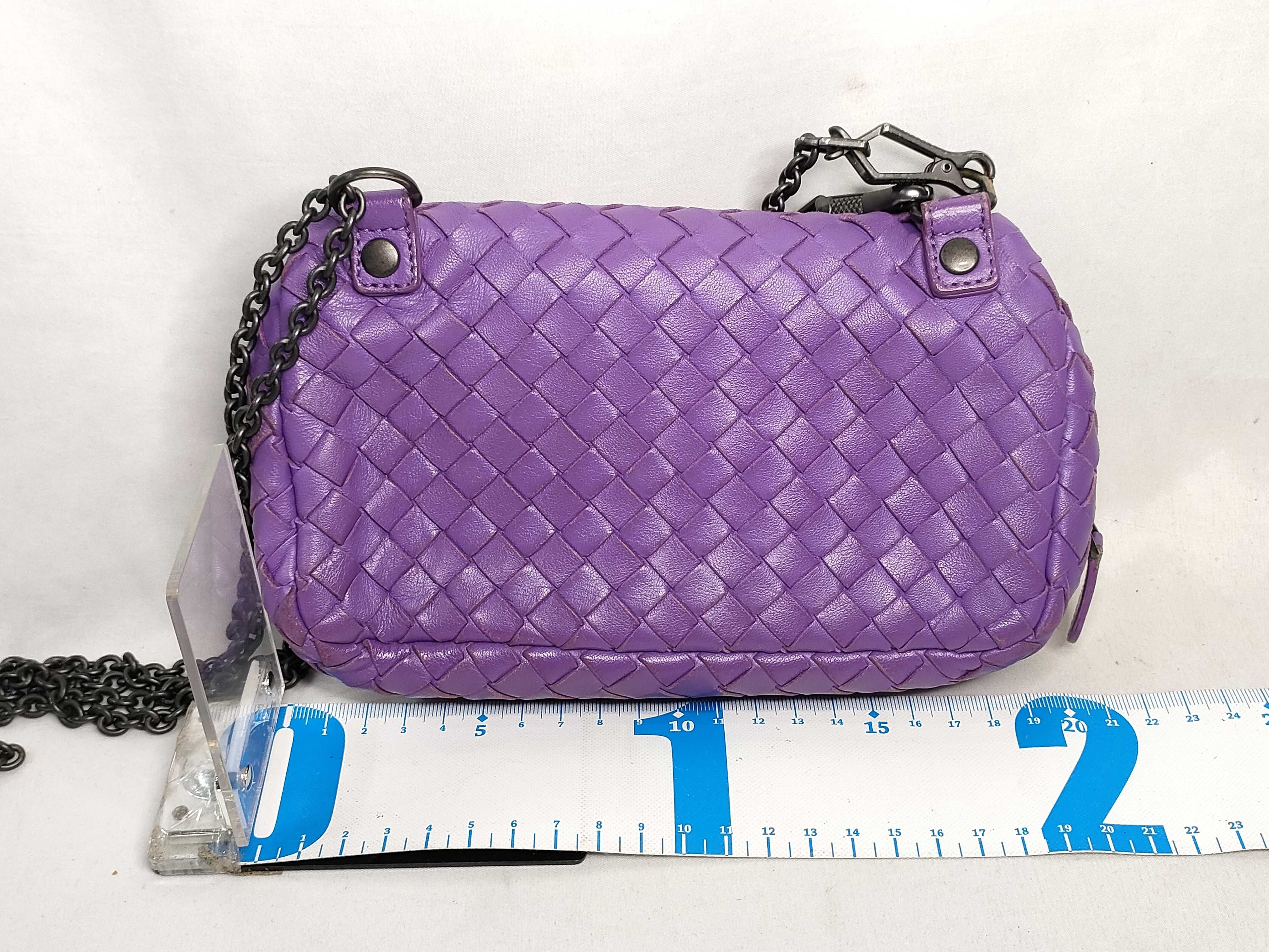 Intrecciato Leather Chain Shoulder Bag, Purple — view 2