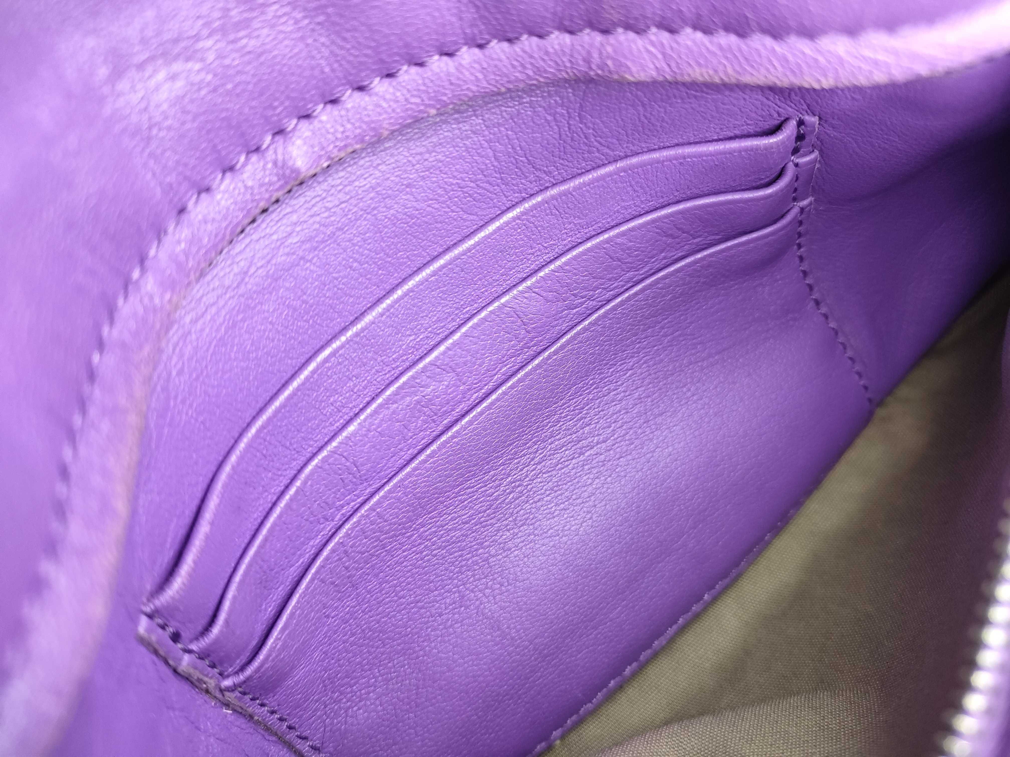 Intrecciato Leather Chain Shoulder Bag, Purple — view 12