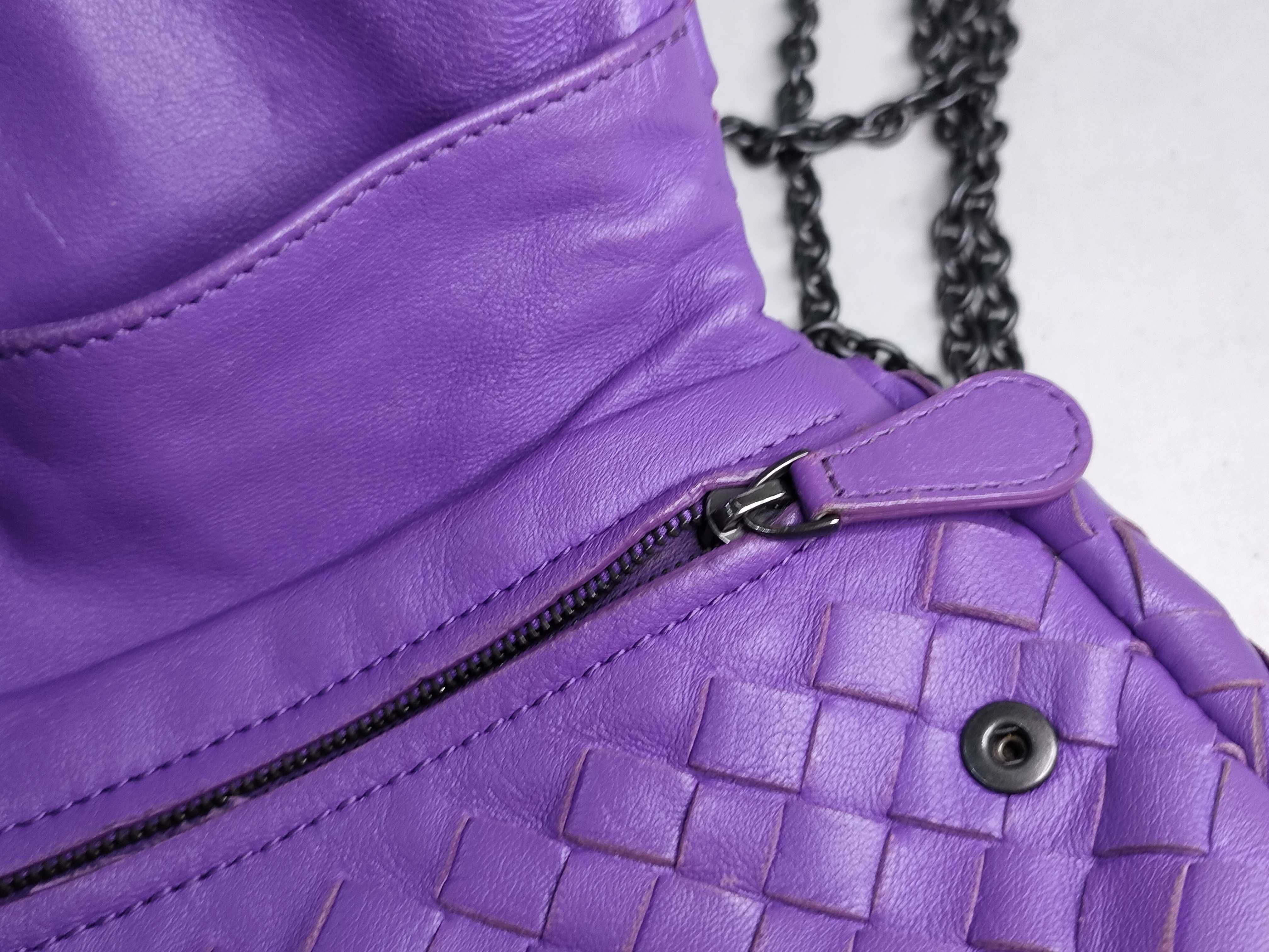 Intrecciato Leather Chain Shoulder Bag, Purple — view 13