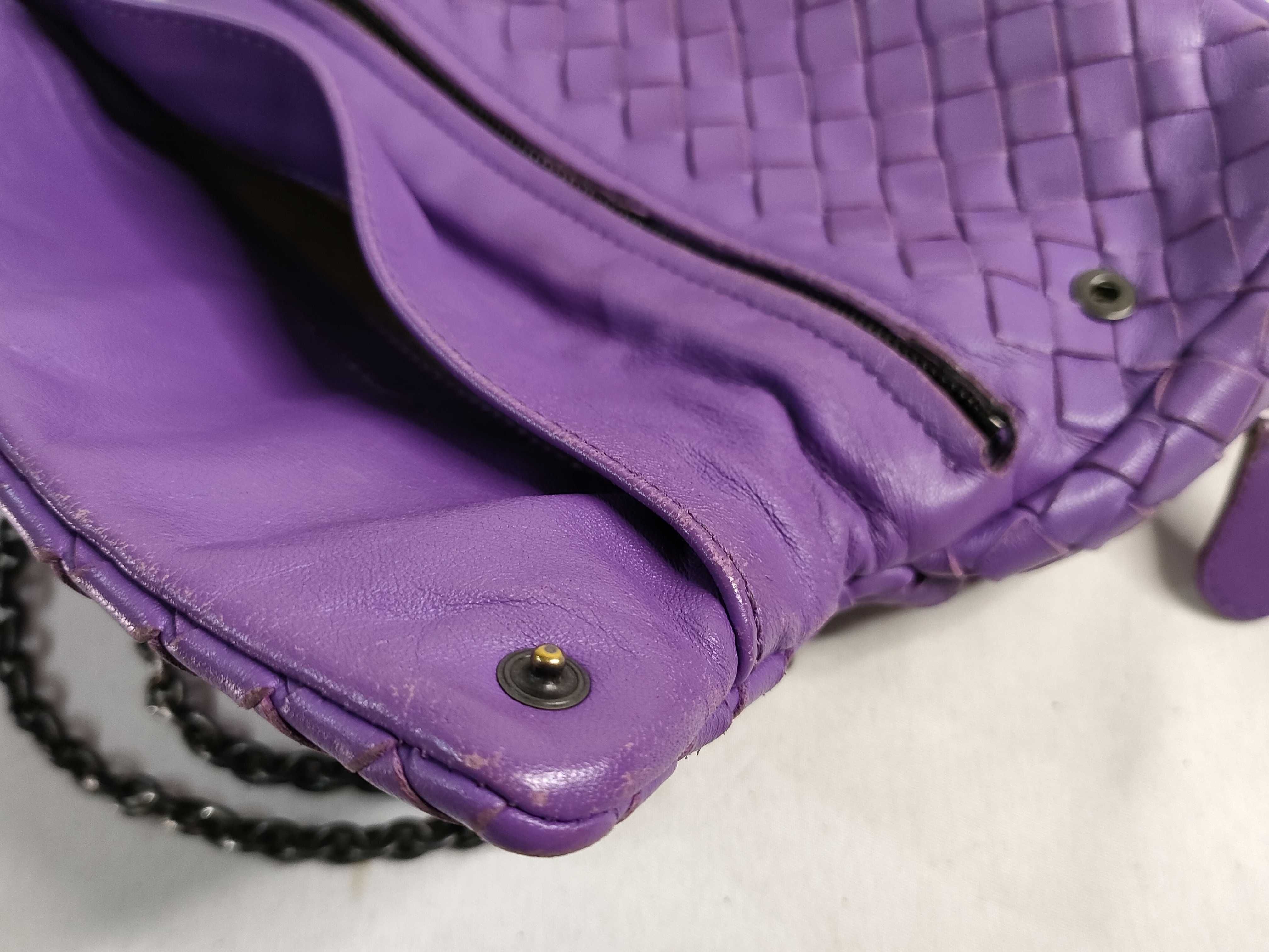 Intrecciato Leather Chain Shoulder Bag, Purple — view 14