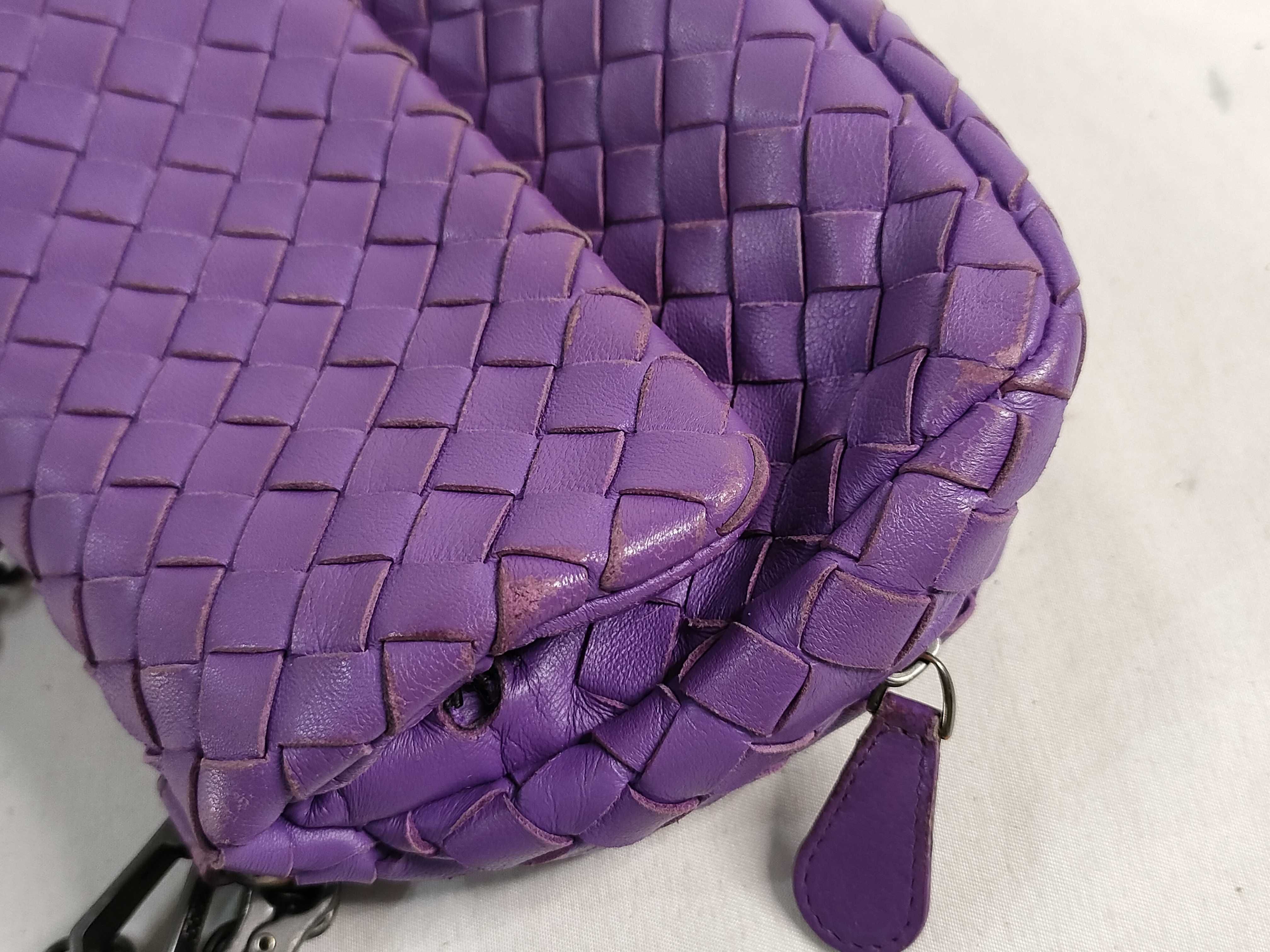 Intrecciato Leather Chain Shoulder Bag, Purple — view 15