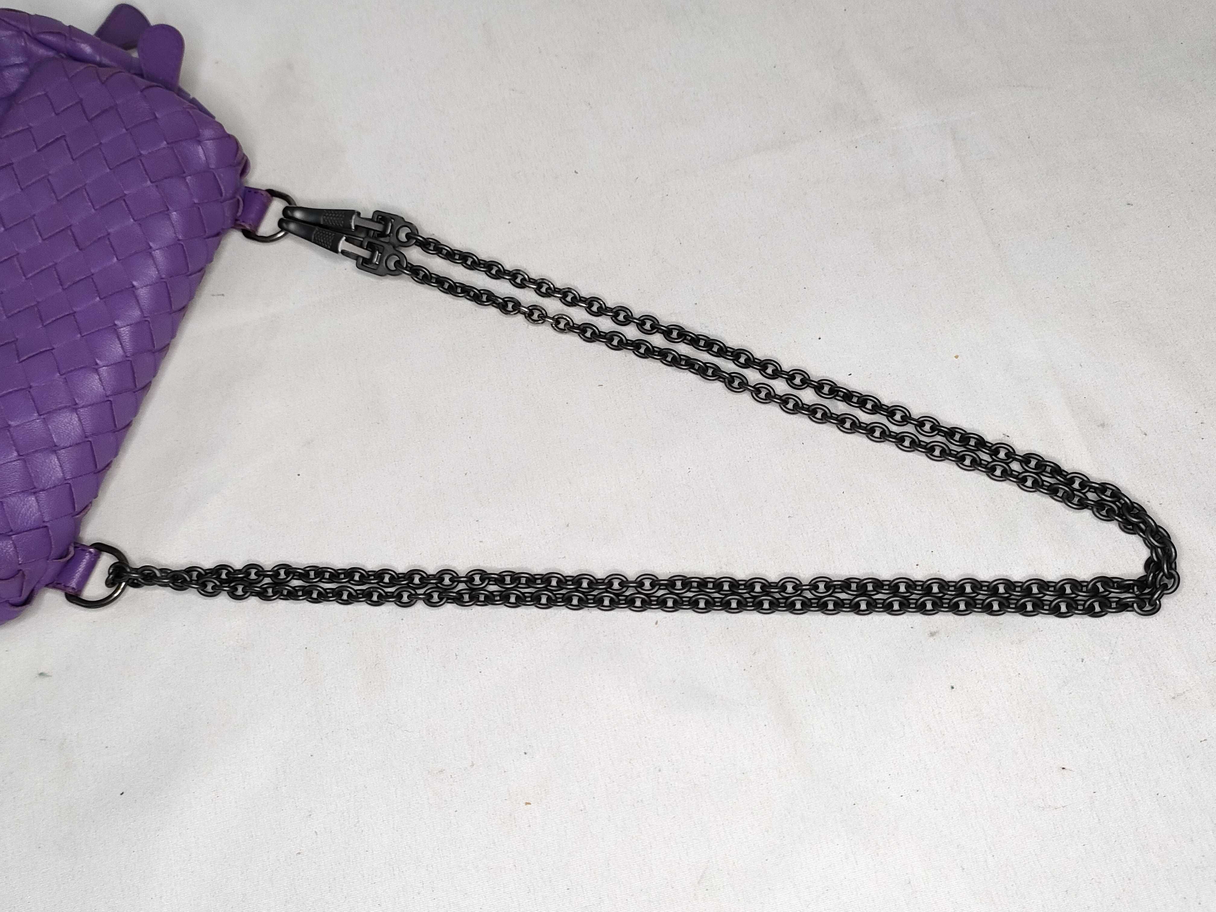 Intrecciato Leather Chain Shoulder Bag, Purple — view 3