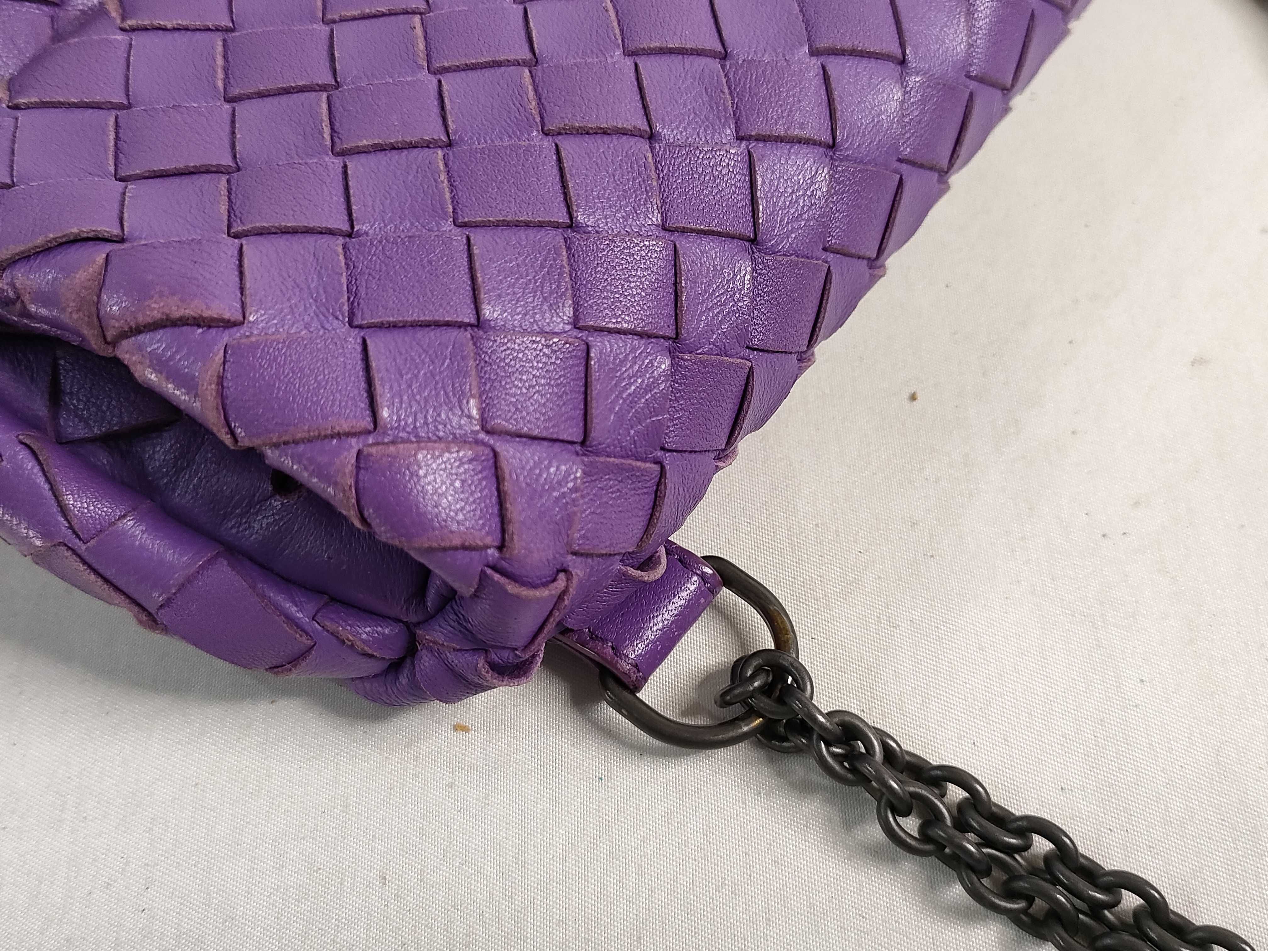 Intrecciato Leather Chain Shoulder Bag, Purple — view 5