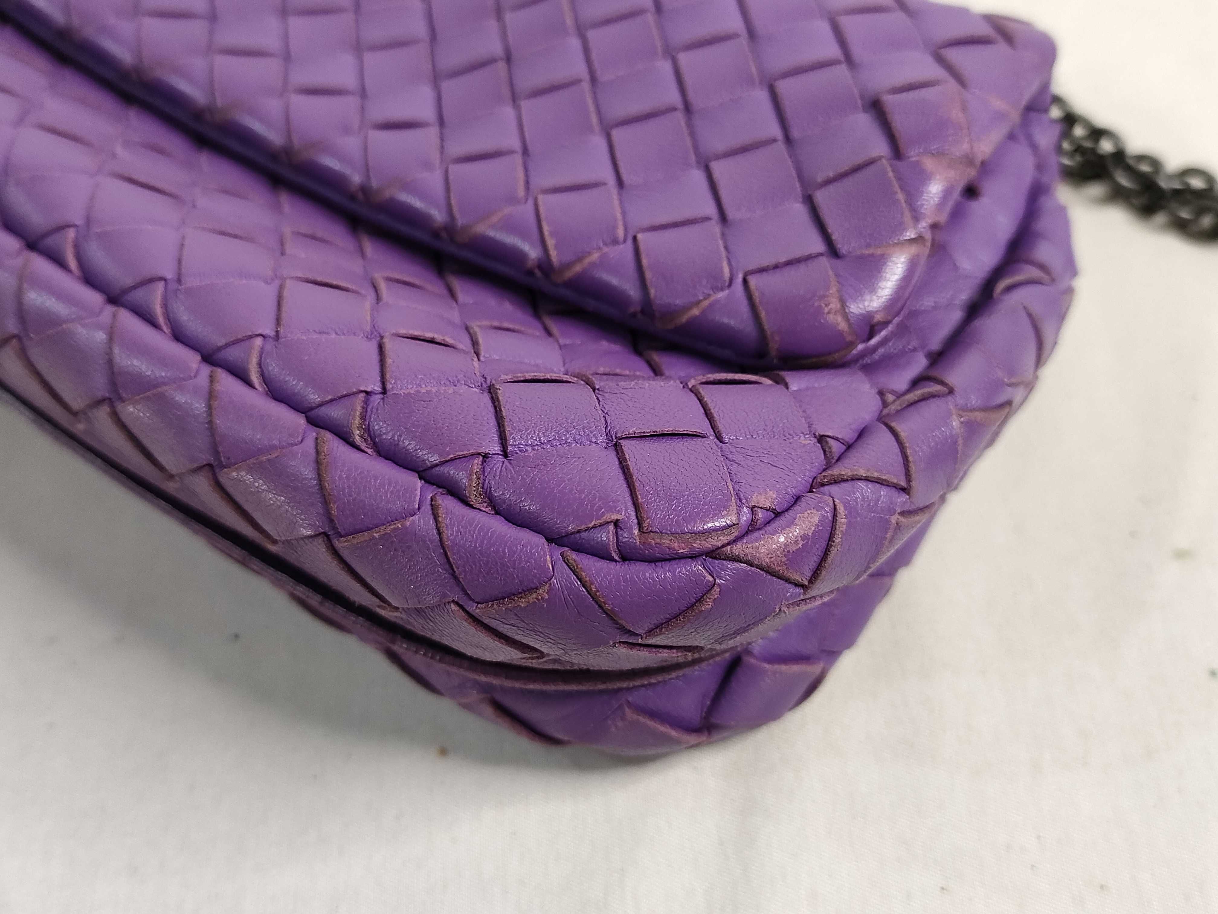 Intrecciato Leather Chain Shoulder Bag, Purple — view 6