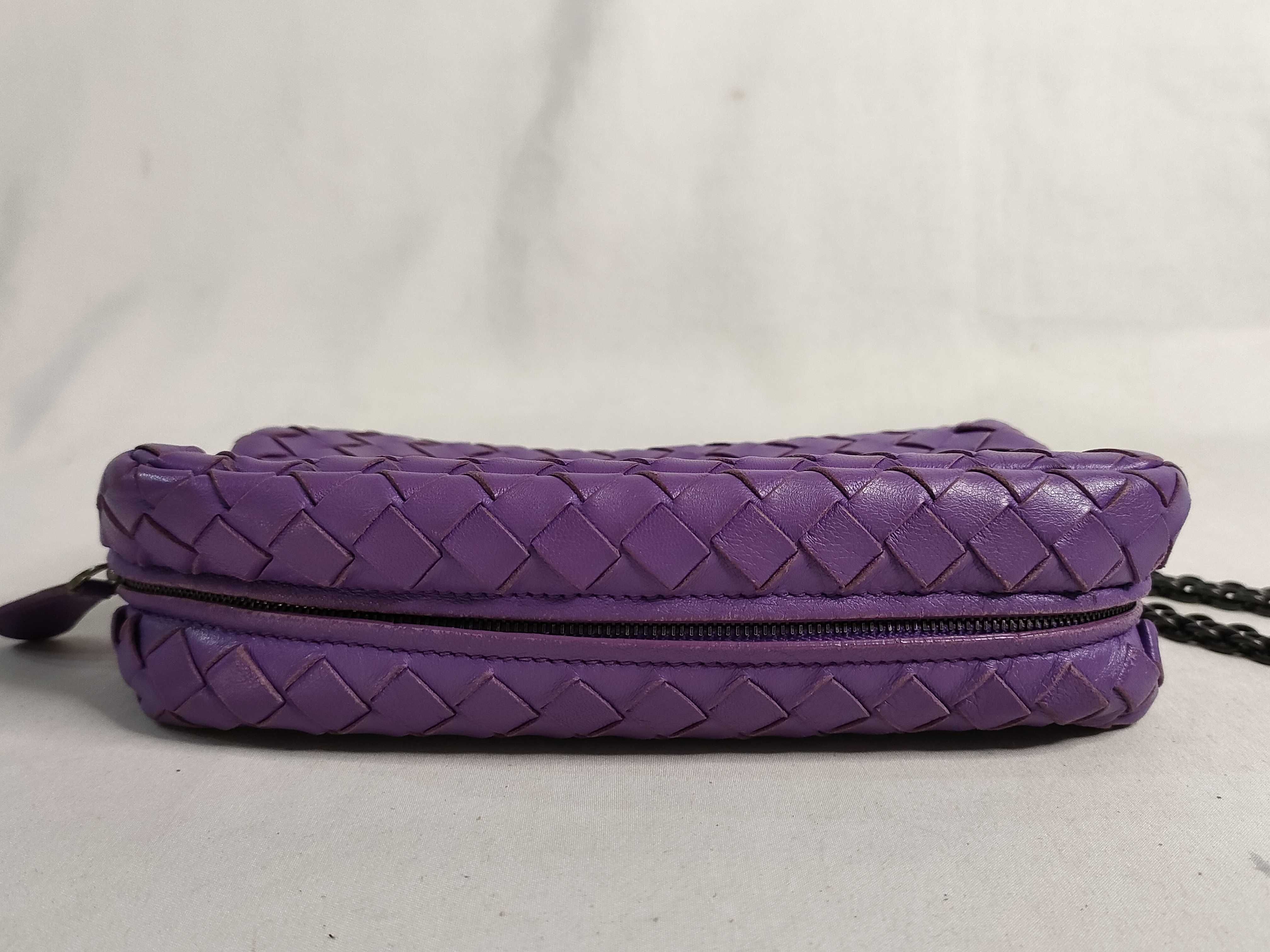 Intrecciato Leather Chain Shoulder Bag, Purple — view 7