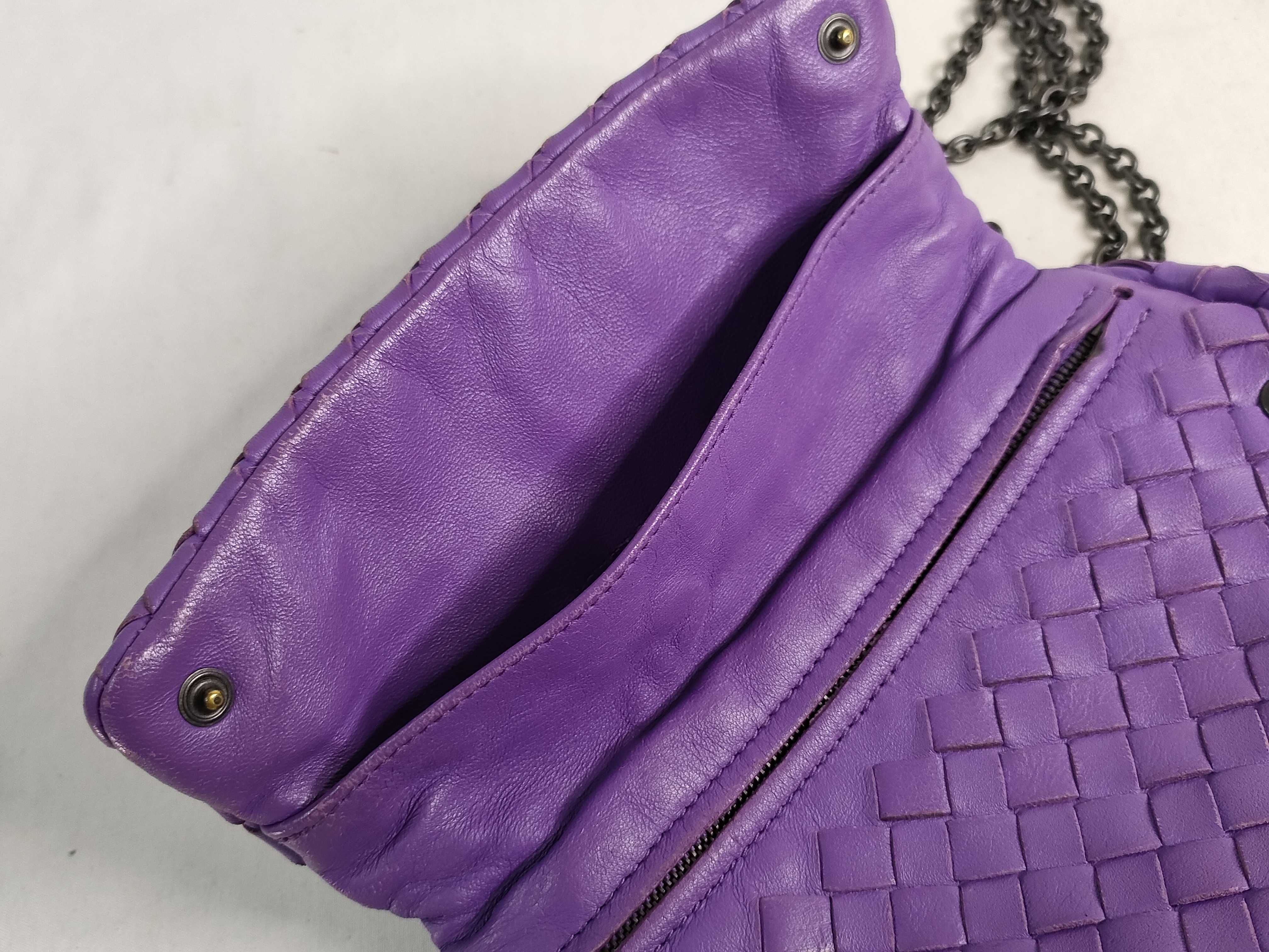 Intrecciato Leather Chain Shoulder Bag, Purple — view 8