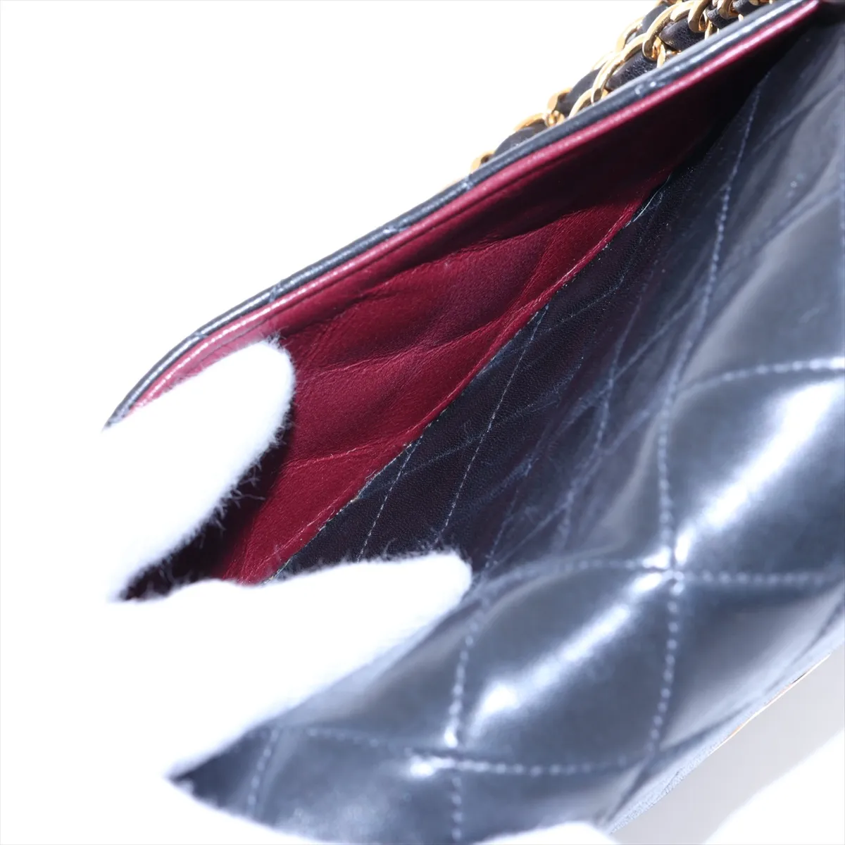 Matelassé 25 Lambskin Double Flap Double Chain Bag, Black with Gold Hardware, 5014421, Series 5, A01112 — view 12