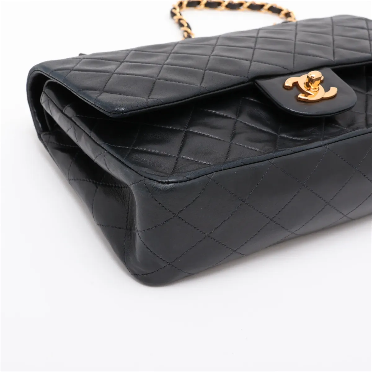 Matelassé 25 Lambskin Double Flap Double Chain Bag, Black with Gold Hardware, 5014421, Series 5, A01112 — view 4
