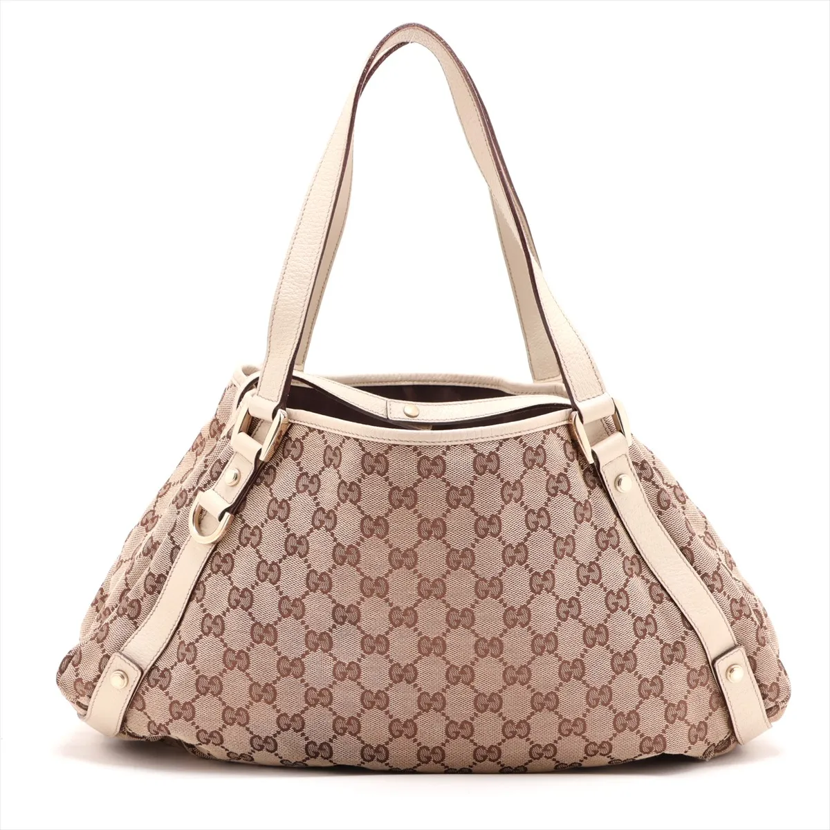 GG Canvas Leather Tote Bag, Beige x White, 130736 — view 2