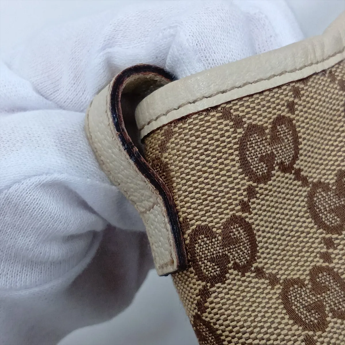 GG Canvas Leather Tote Bag, Beige x White, 130736 — view 11