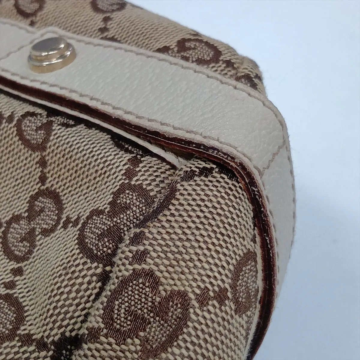GG Canvas Leather Tote Bag, Beige x White, 130736 — view 14