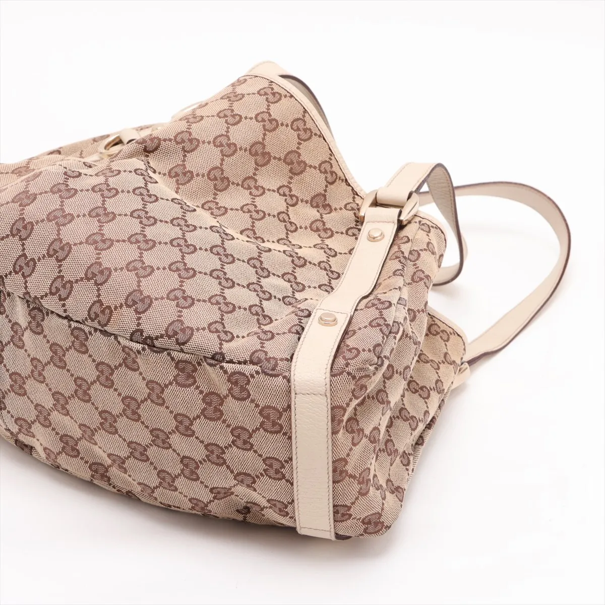 GG Canvas Leather Tote Bag, Beige x White, 130736 — view 3