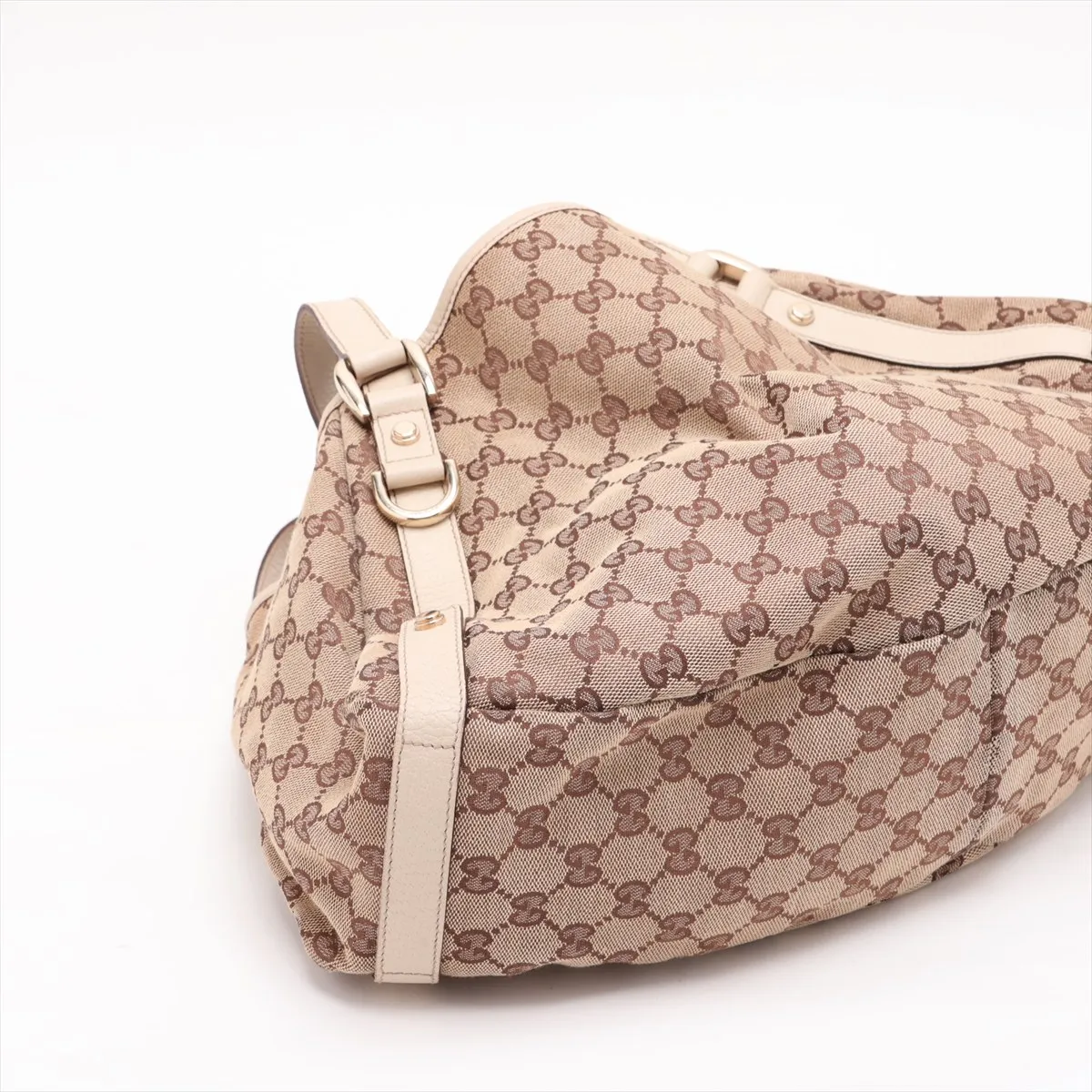 GG Canvas Leather Tote Bag, Beige x White, 130736 — view 4