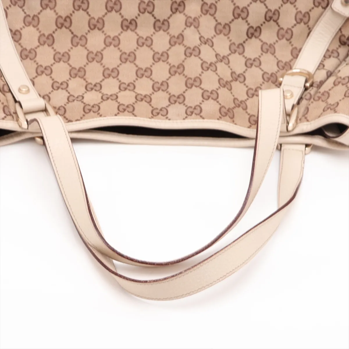 GG Canvas Leather Tote Bag, Beige x White, 130736 — view 5