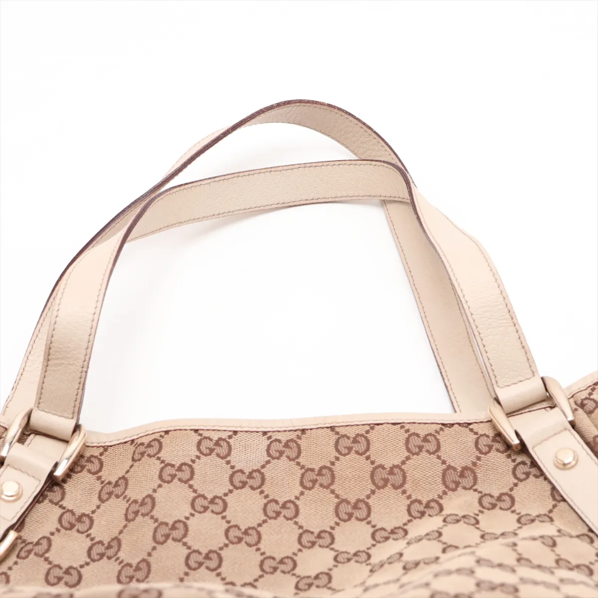 GG Canvas Leather Tote Bag, Beige x White, 130736 — view 6