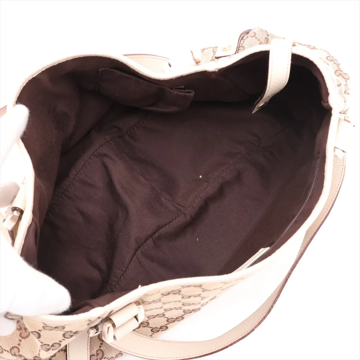 GG Canvas Leather Tote Bag, Beige x White, 130736 — view 7