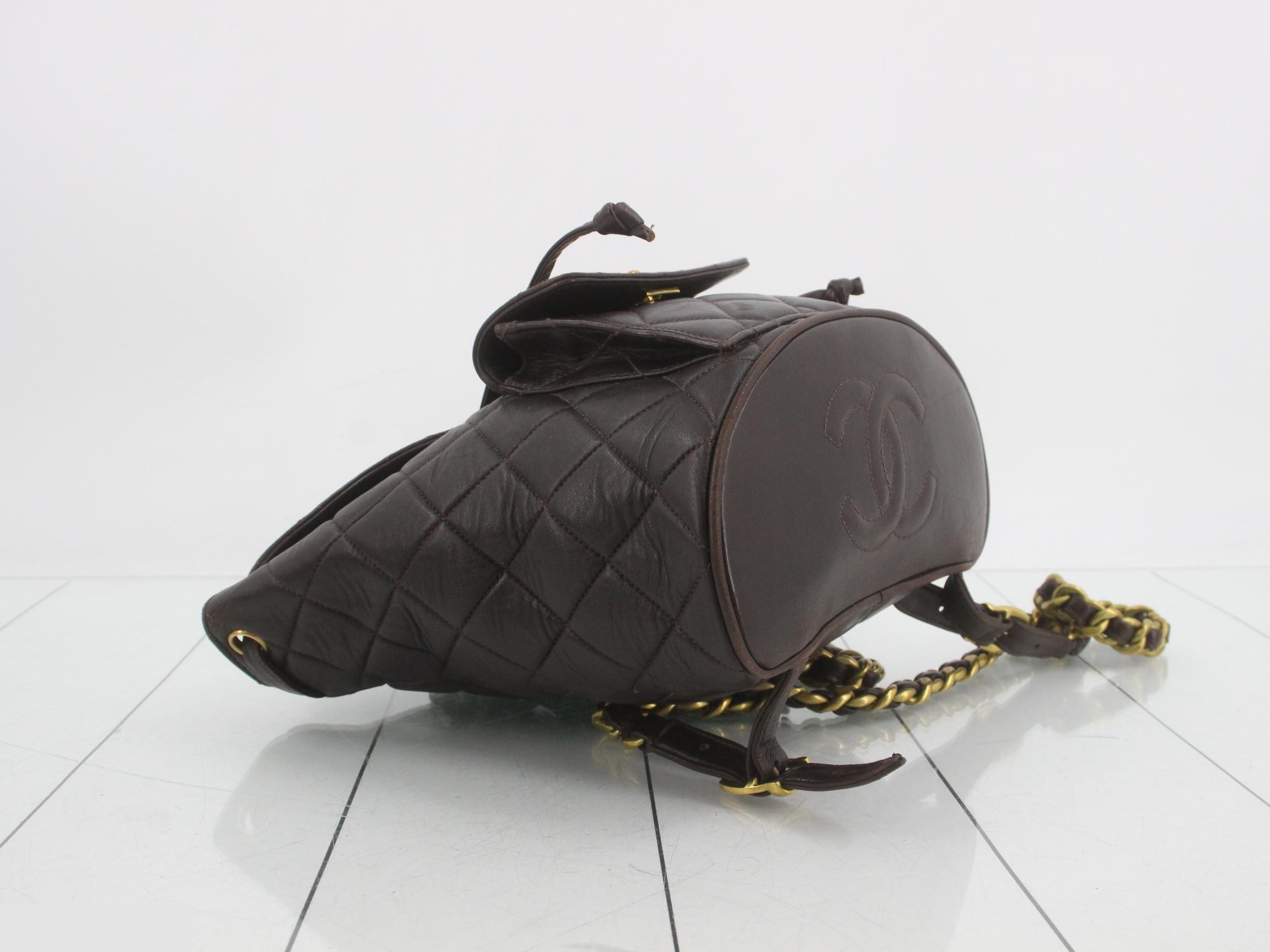 Lambskin Matelassé Turnlock Chain Backpack, Brown, Unit 2 — view 5