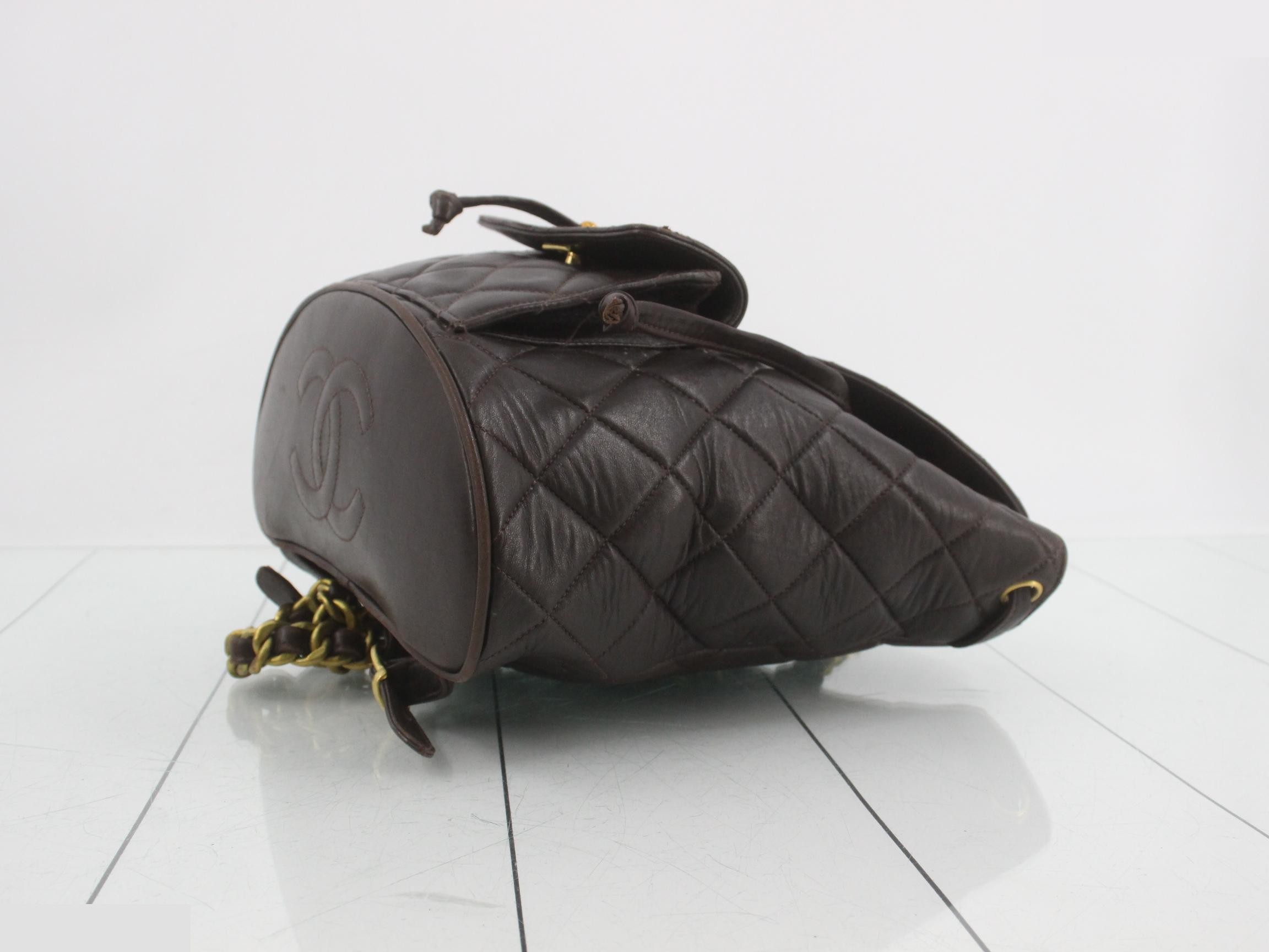 Lambskin Matelassé Turnlock Chain Backpack, Brown, Unit 2 — view 6