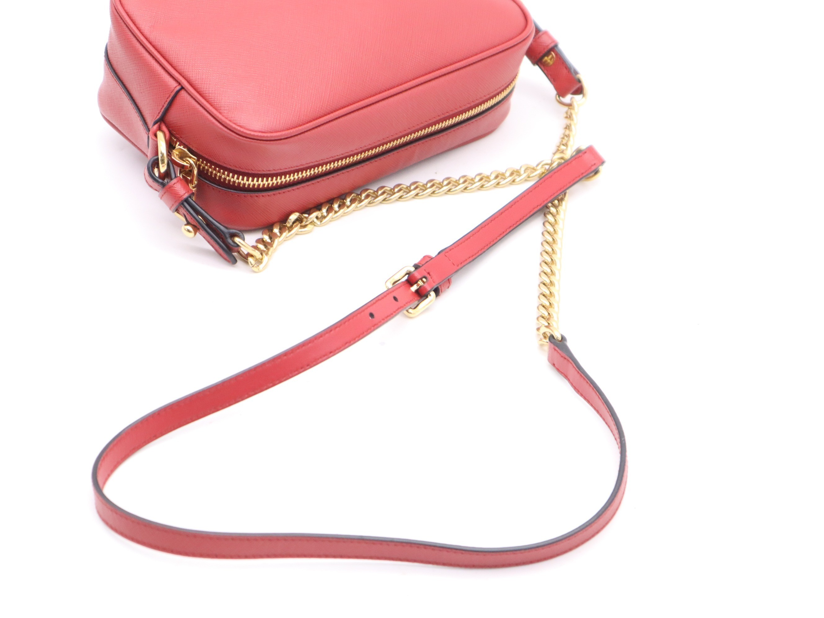 Saffiano leather mini shoulder bag, red, gold hardware. — view 6