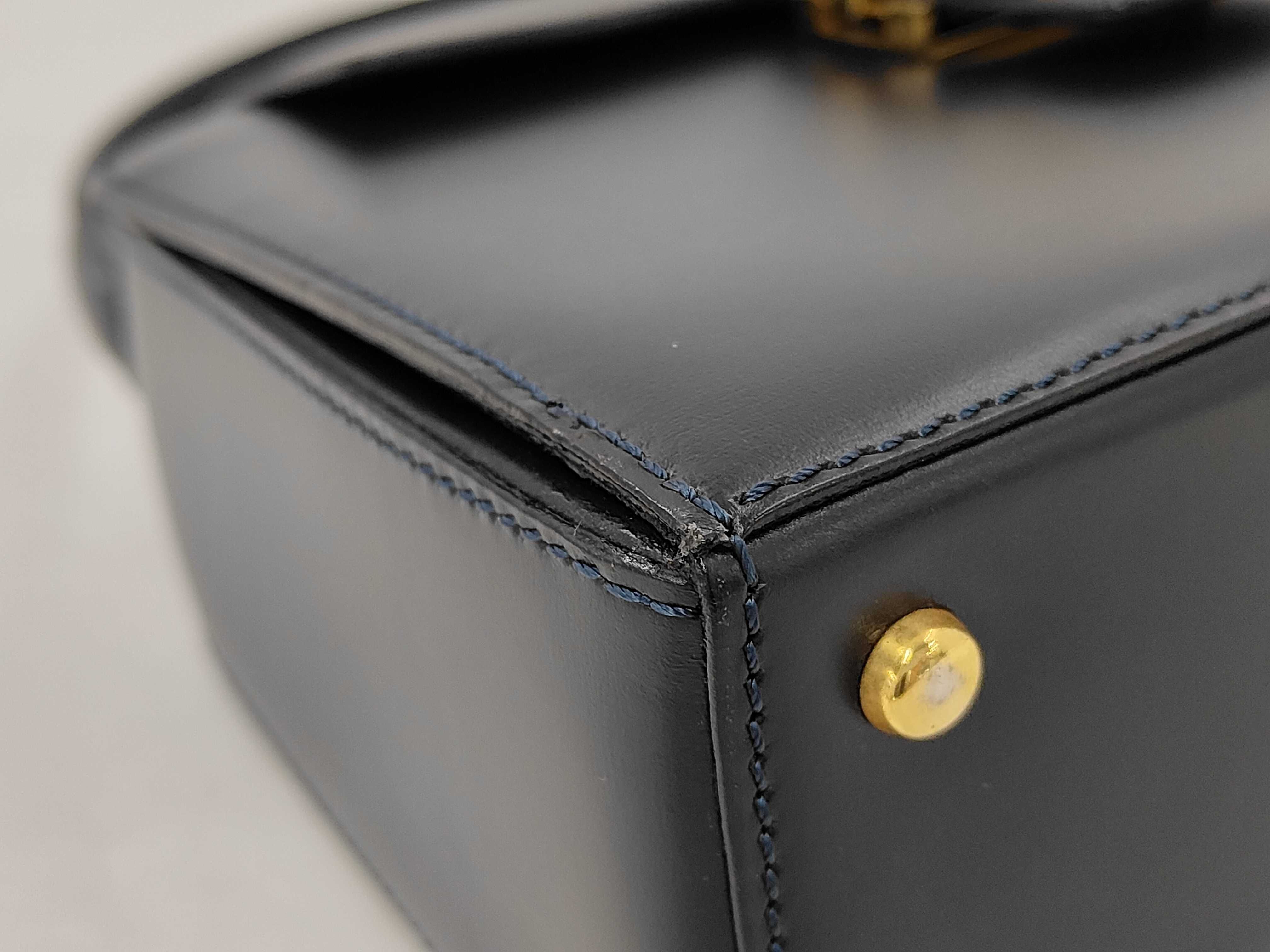 handbag, carriage hardware, black leather bag — view 6