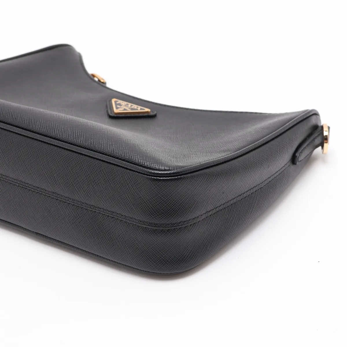 Saffiano Leather 2-Way Shoulder Bag, Black — view 3