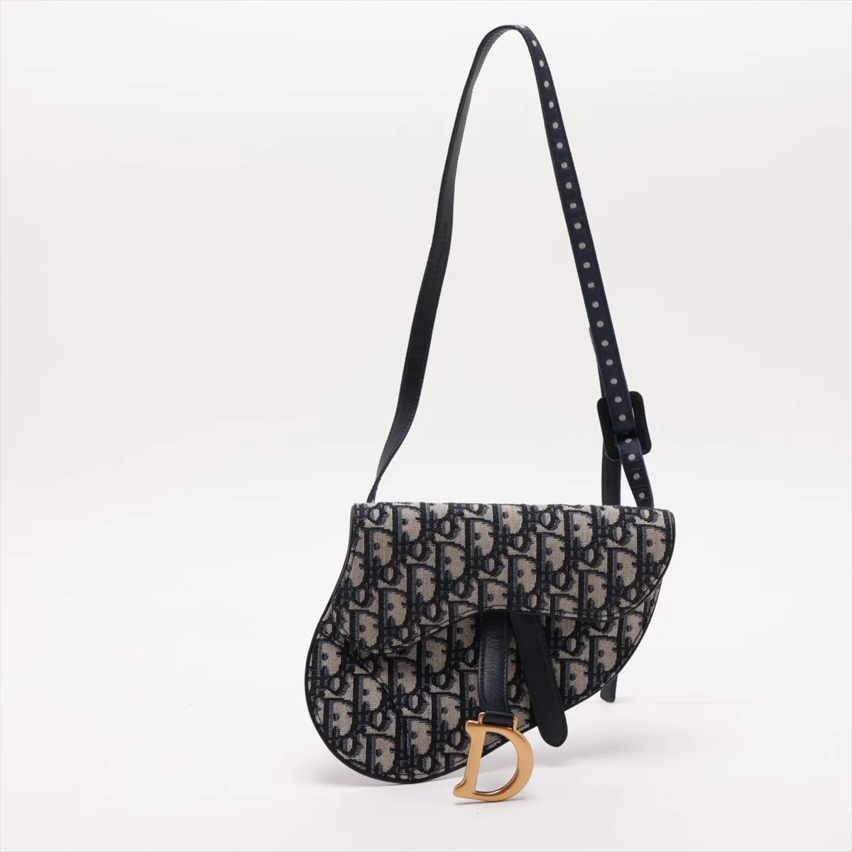 Oblique Saddle Canvas x Leather Waist Pouch, Navy (Other model strap available)