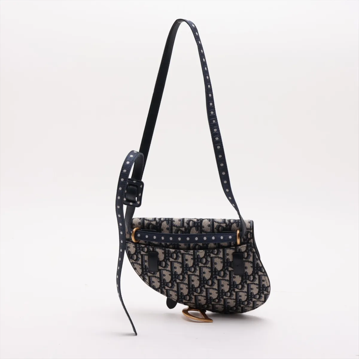 Oblique Saddle Canvas x Leather Waist Pouch, Navy (Other model strap available) — view 2