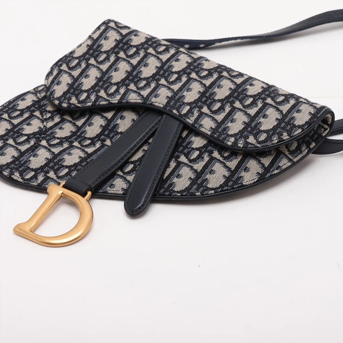 Oblique Saddle Canvas x Leather Waist Pouch, Navy (Other model strap available) — view 3