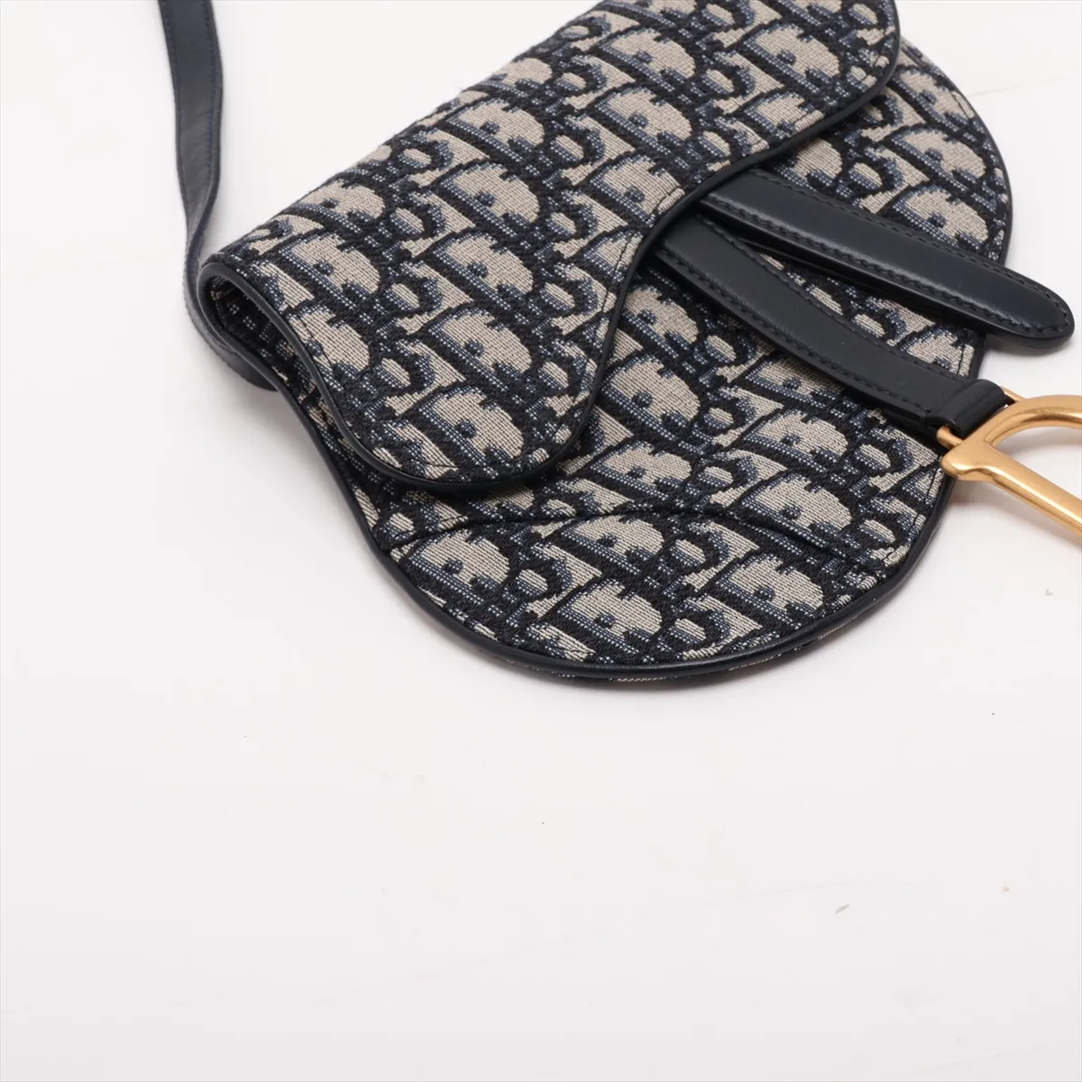 Oblique Saddle Canvas x Leather Waist Pouch, Navy (Other model strap available) — view 4