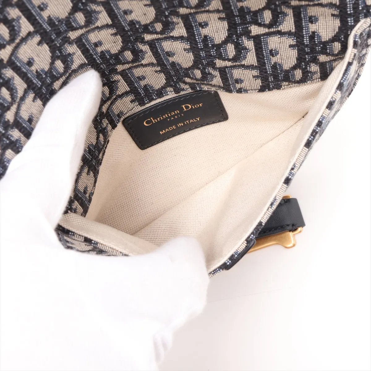 Oblique Saddle Canvas x Leather Waist Pouch, Navy (Other model strap available) — view 6