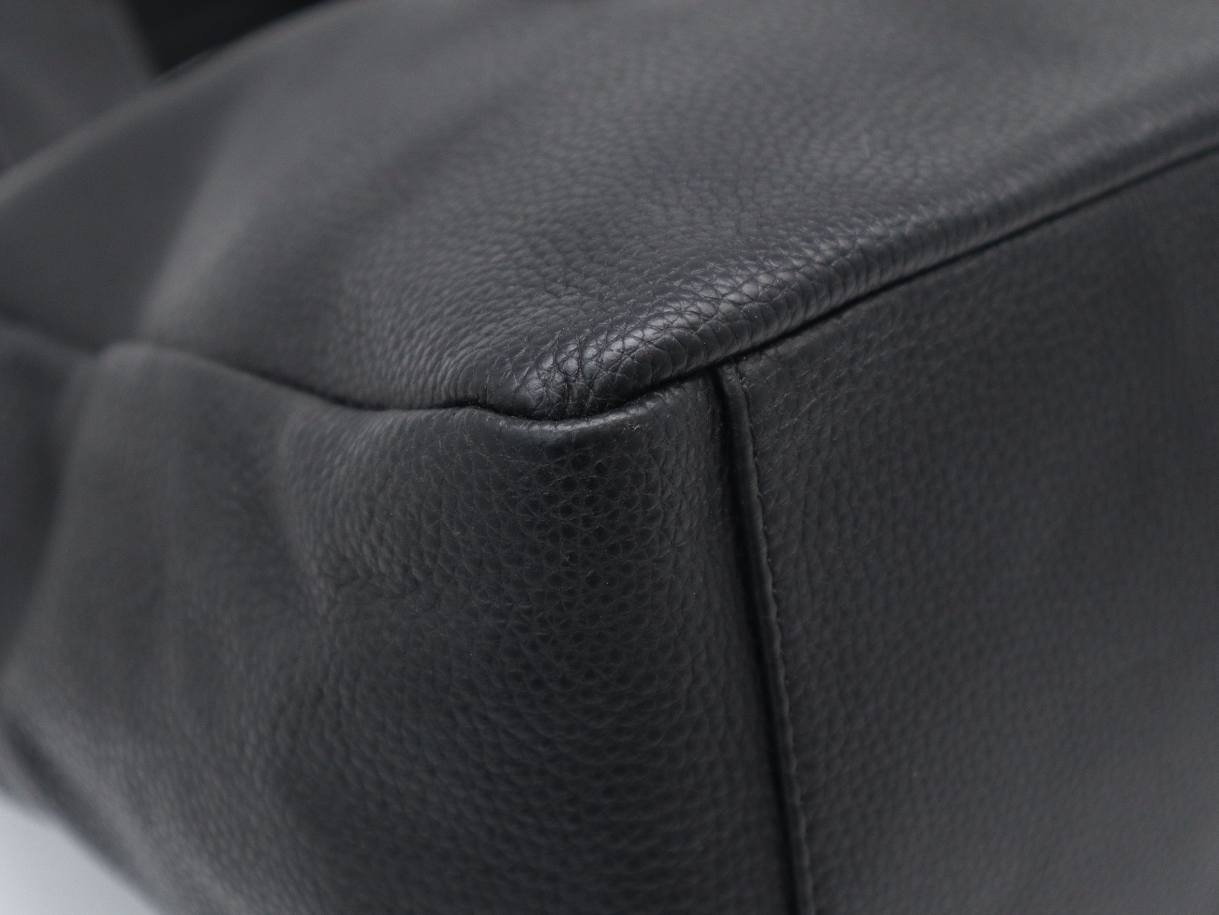 Leather Logo Embossed 2-Way Handbag, Black, Silver Hardware, with Shoulder Strap — view 11