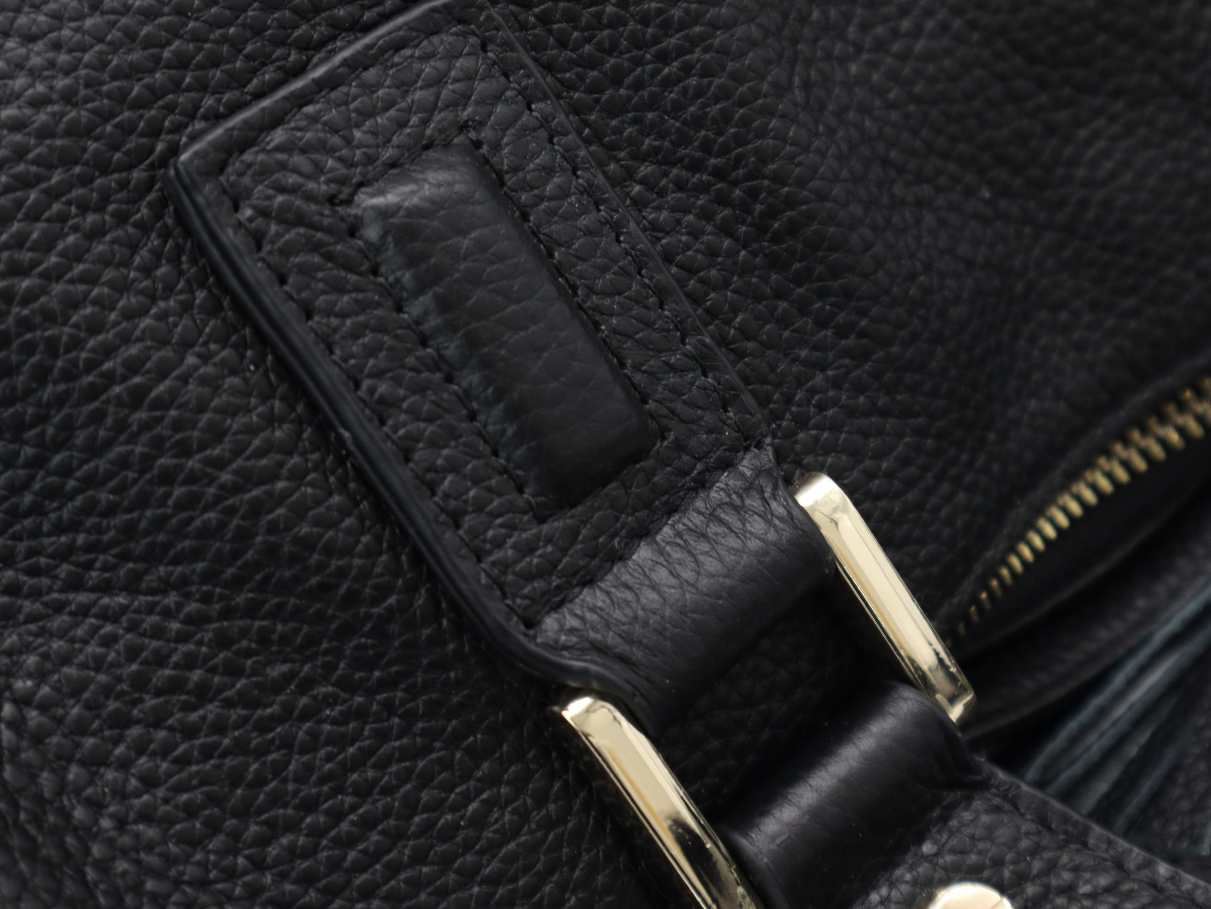 Leather Logo Embossed 2-Way Handbag, Black, Silver Hardware, with Shoulder Strap — view 7
